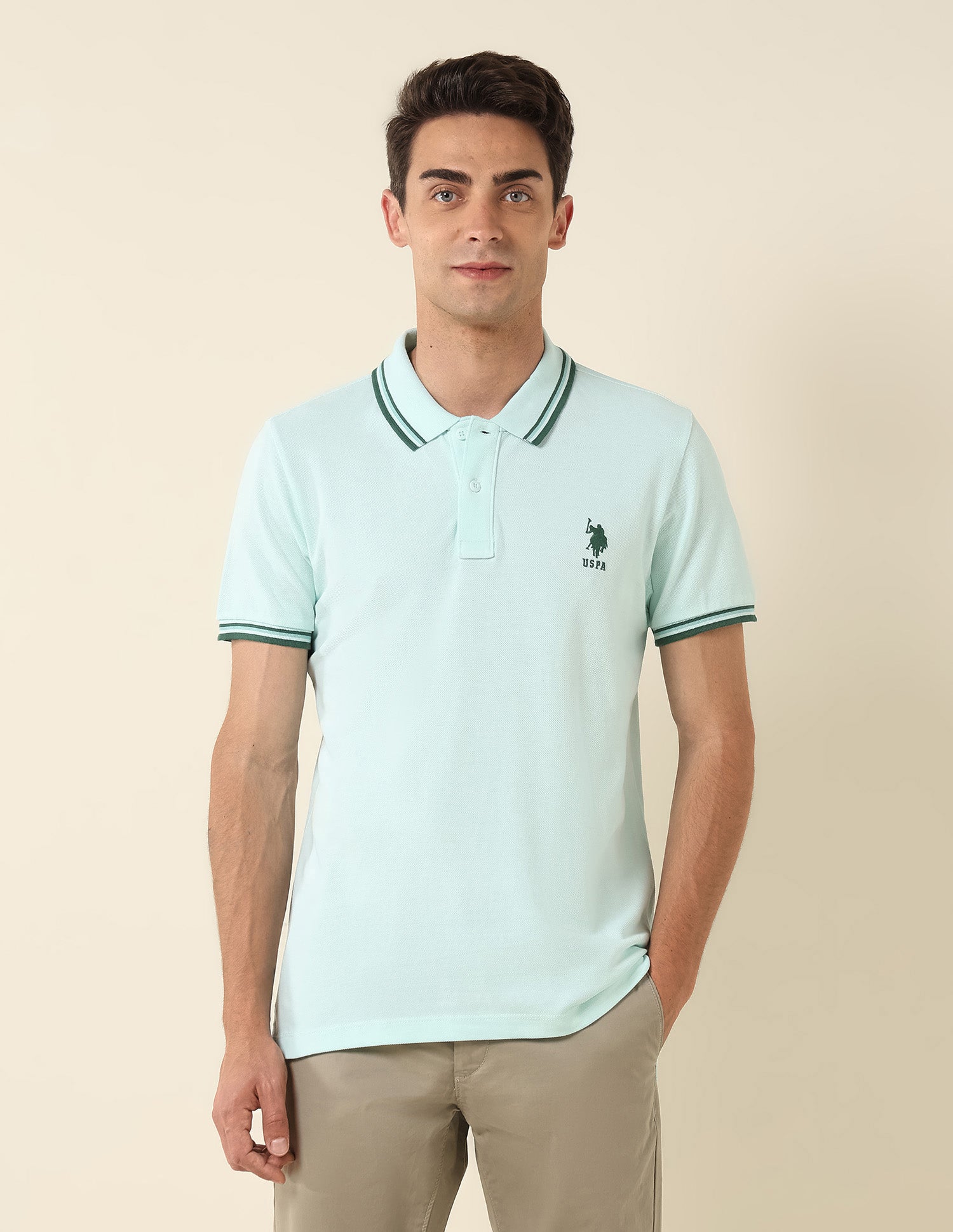 Pure Cotton Slim Fit Polo Shirt Light Green - U.S. Polo Assn. India | Large