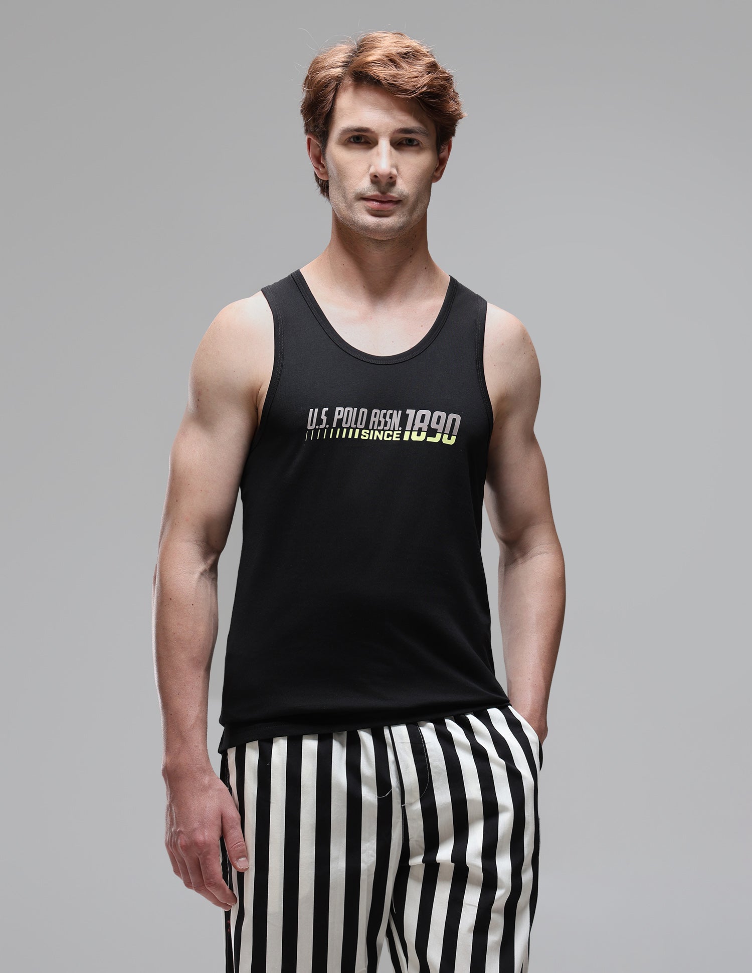 Graphic Printed Antimicrobial OEV09 Vest Black - U.S. Polo Assn. India | Large