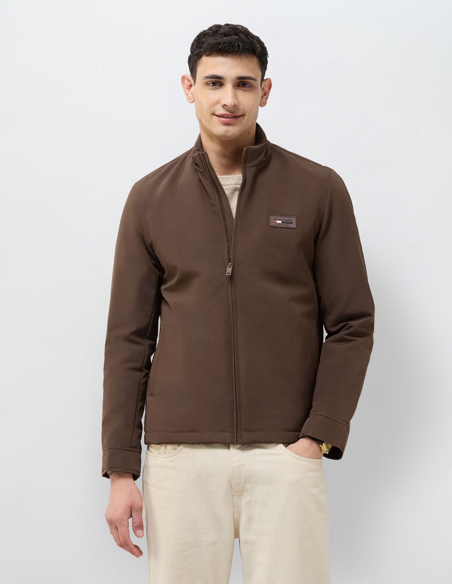 Solid Regular Fit Jacket Dark Brown - U.S. POLO ASSN. | Large