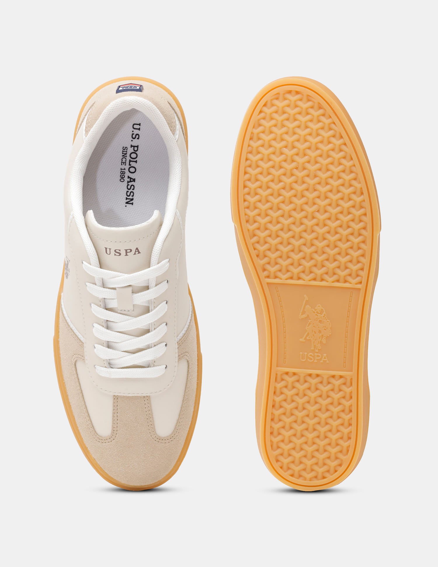 Men Colour Blocked Suede Oberon Sneakers Beige - U.S. Polo Assn. India | Large