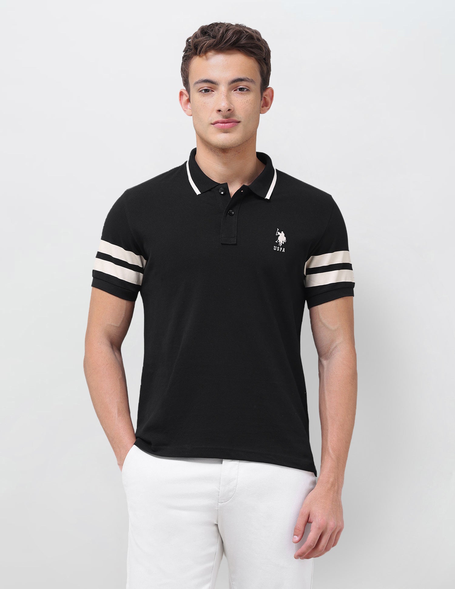 Solid Slim Fit Polo Shirt Black - U.S. Polo Assn. India | Large