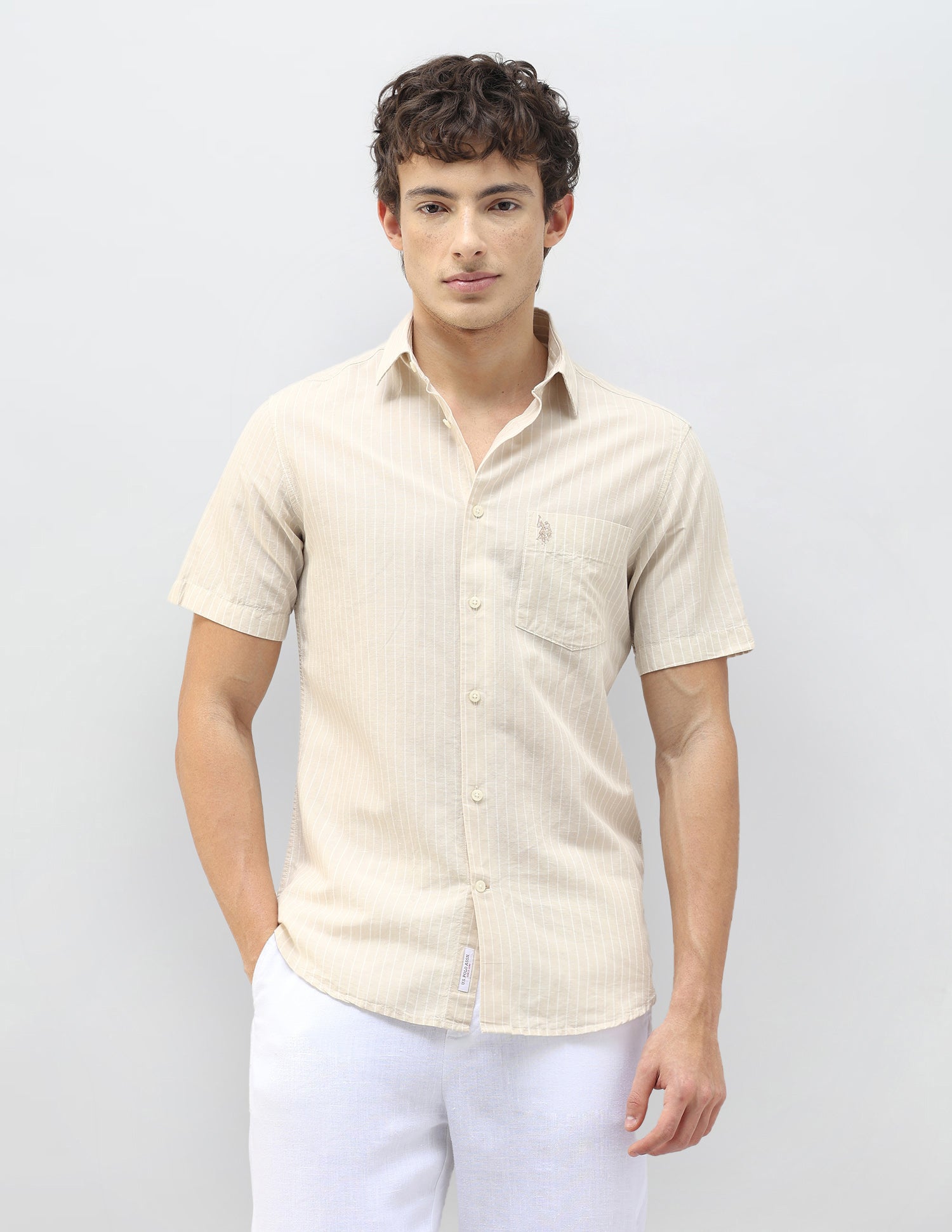 Casa De Campo Vertical Striped Shirt Beige - U.S. Polo Assn. India | Large