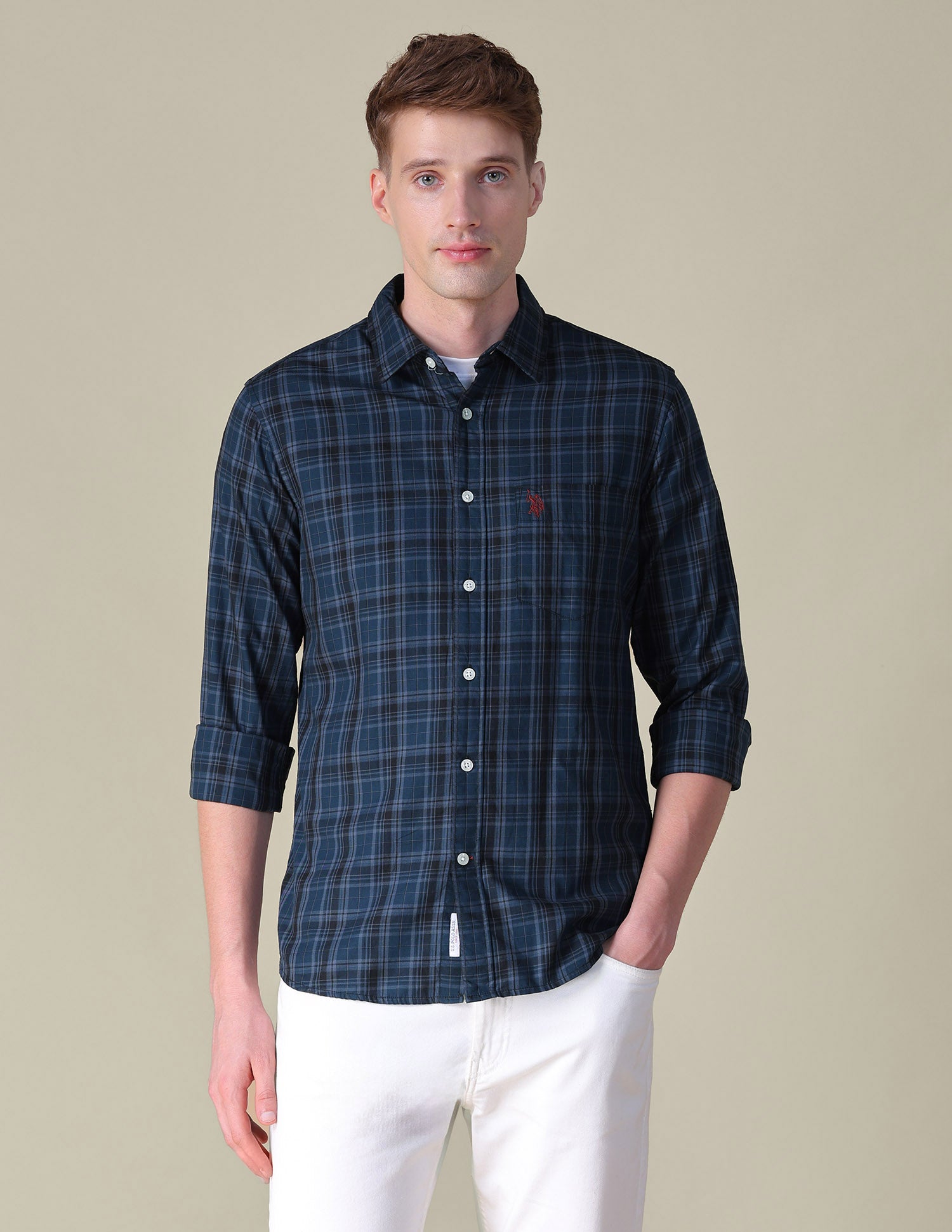 Tartan Checked Tailored Fit Shirt Teal - U.S. POLO ASSN. | Large
