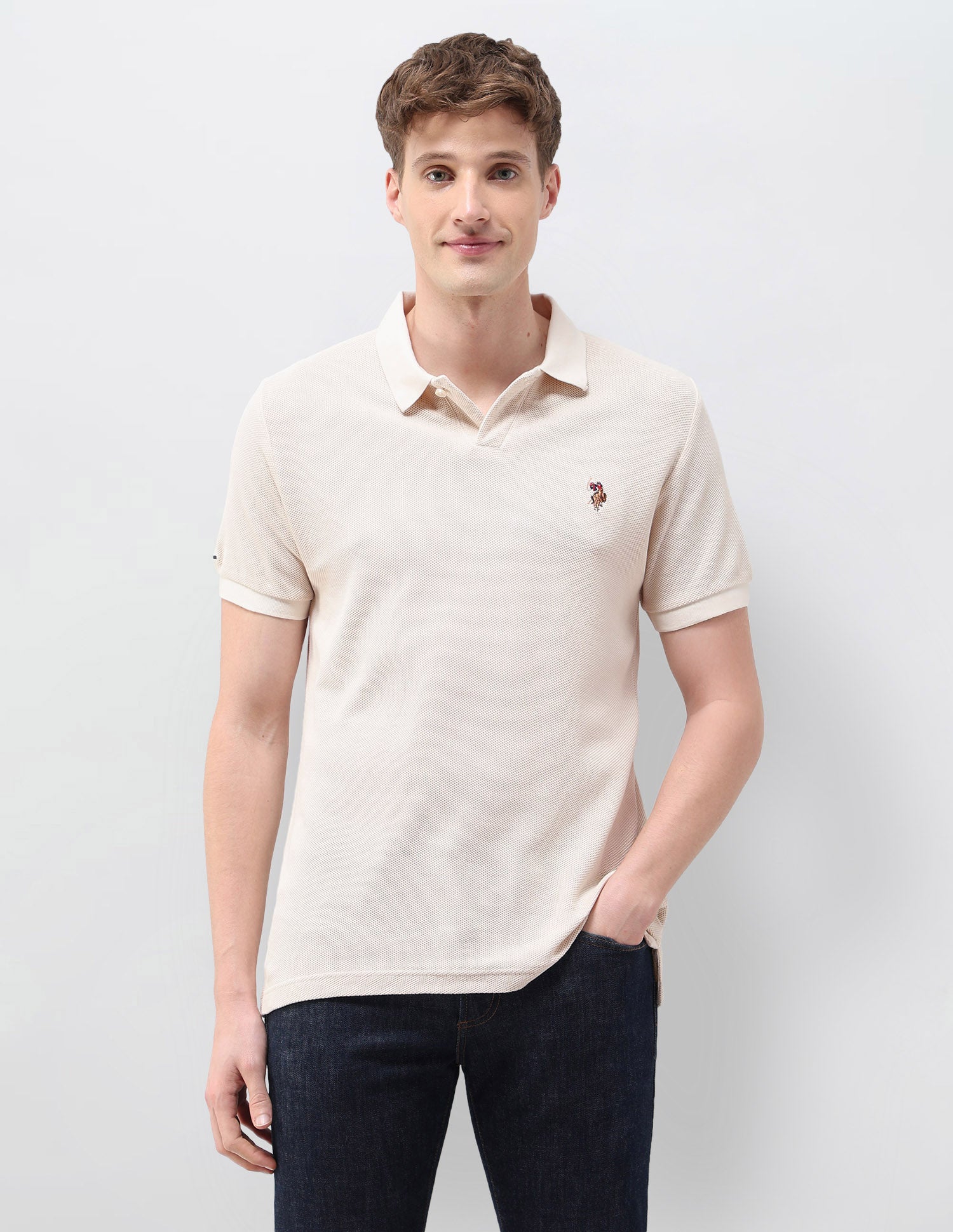 Textured Muscle Fit Polo Shirt Ecru - U.S. Polo Assn. India | Large