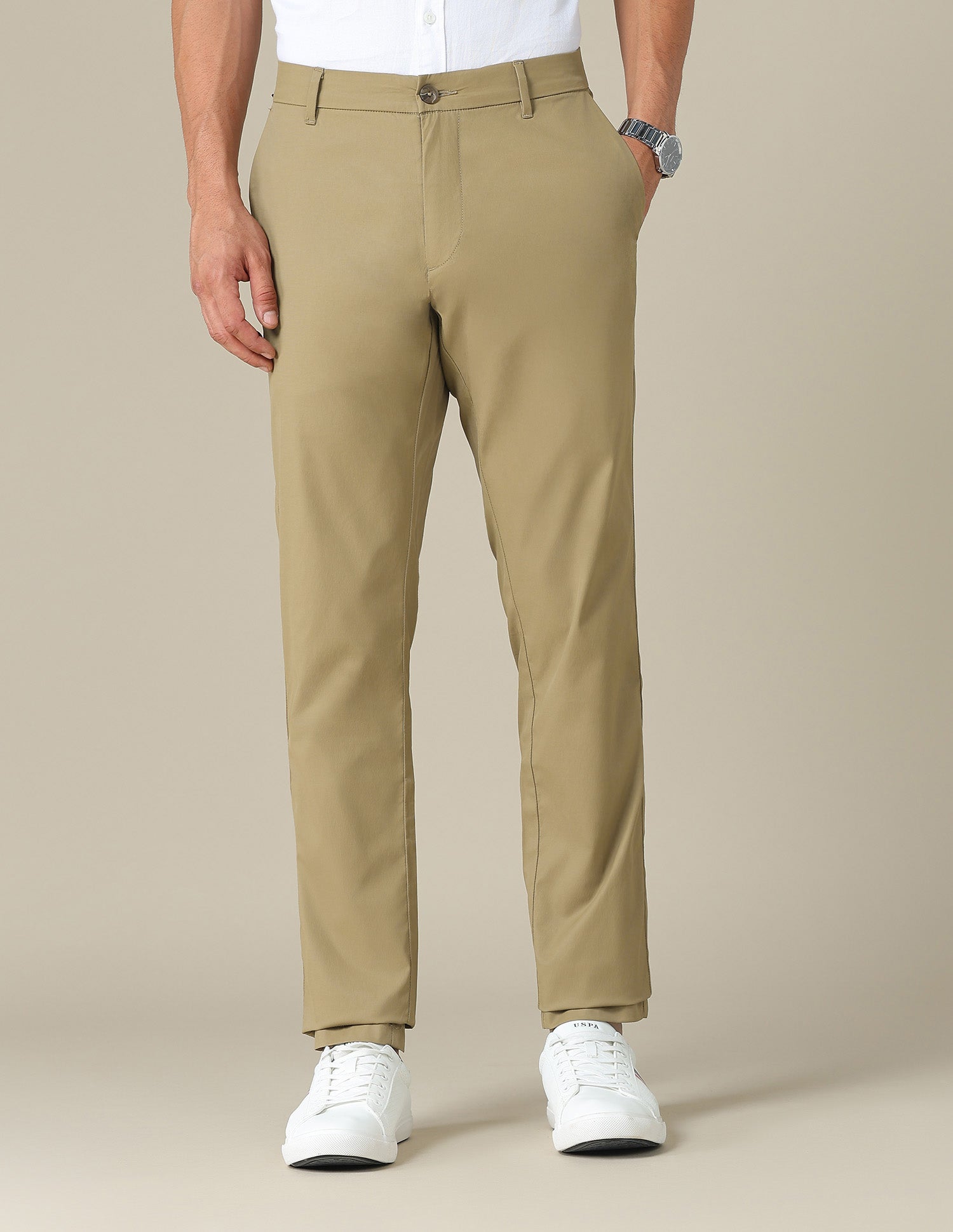 Austin Slim Fit Mid Rise Trousers Khaki - U.S. POLO ASSN. | Large