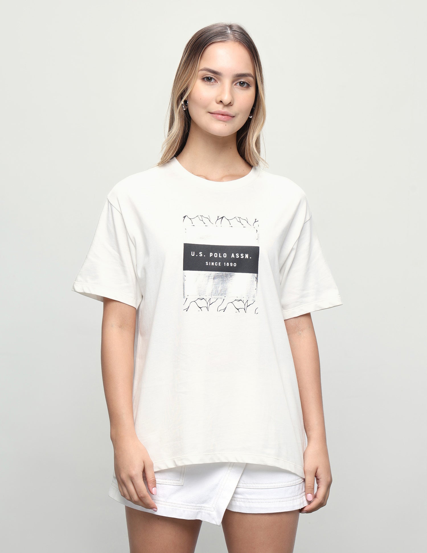 Graphic Brand Printed Oversized Fit T-Shirt Off White - U.S. Polo Assn. India | Large