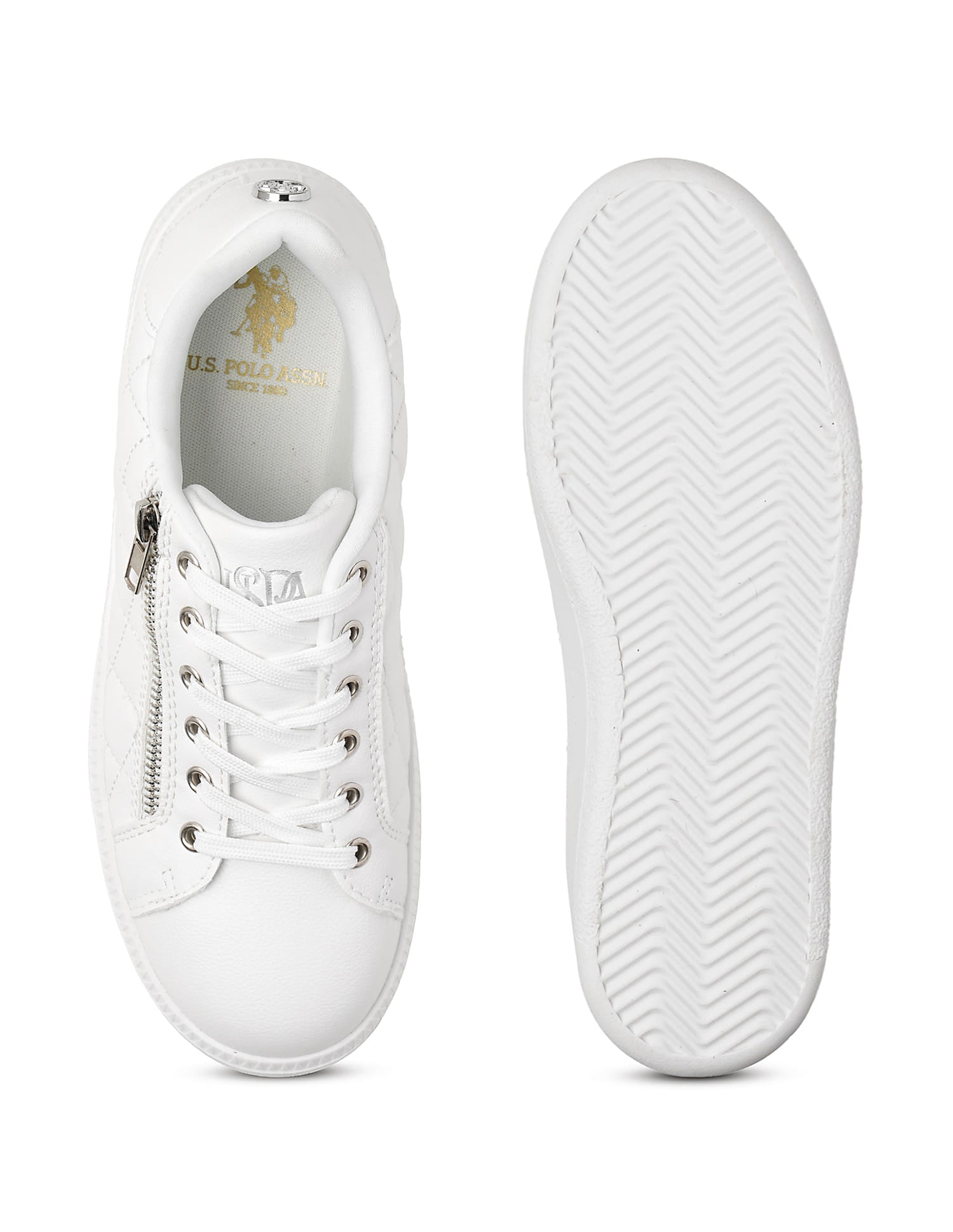 Gabriella White Quilting Detail Sneakers Shoes White - U.S. Polo Assn. India | Large