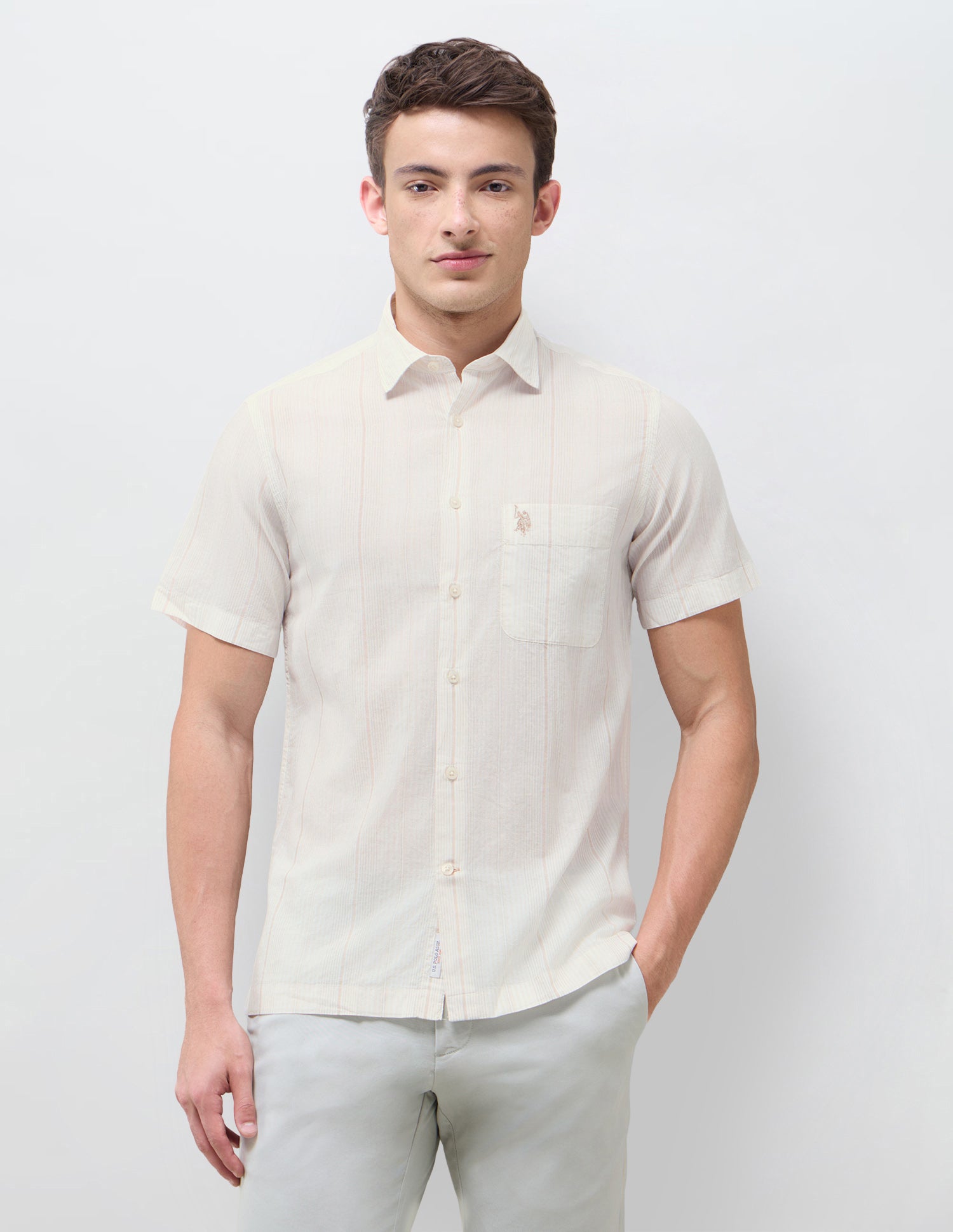 Vertical Striped Regular Fit Shirt Beige - U.S. Polo Assn. India | Large