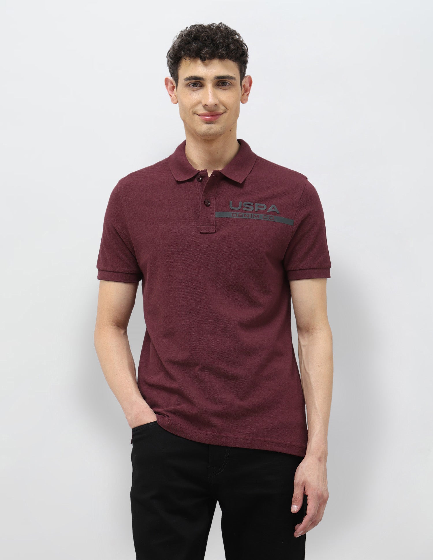 Pure Cotton Muscle Fit Polo Shirt Maroon - U.S. Polo Assn. India | Large