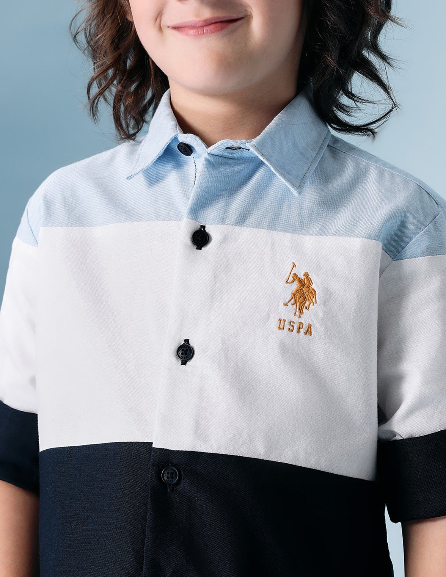 Boys Colorblocked Pure Cotton Shirt Light Blue - U.S. POLO ASSN. | Large