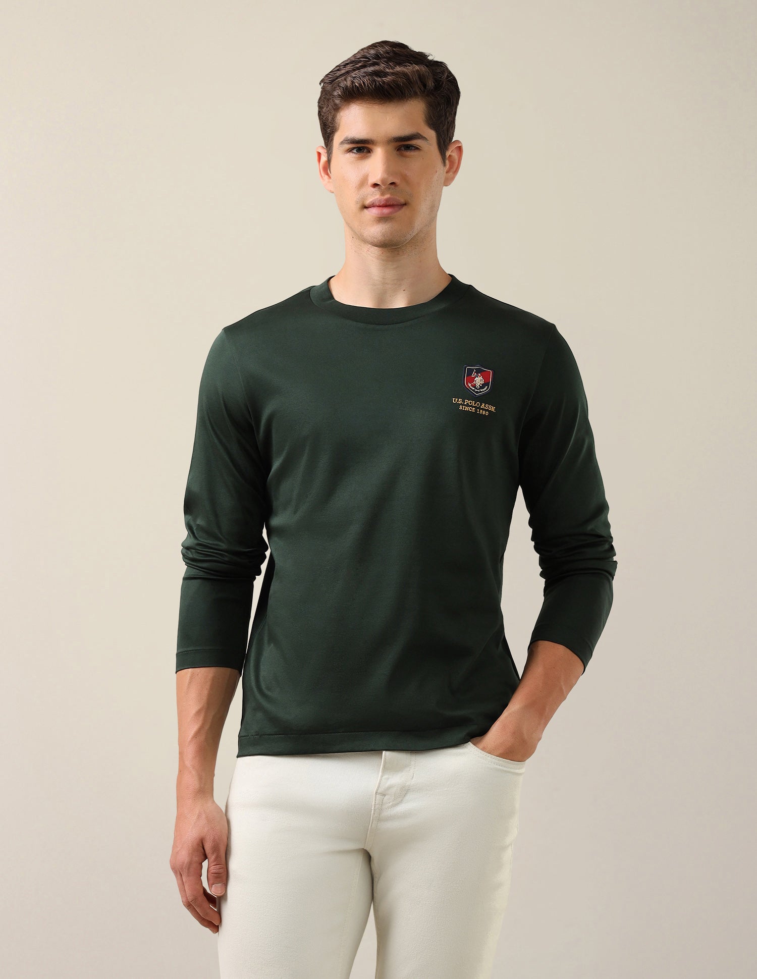Solid Slim Fit T-Shirt Dark Green - U.S. Polo Assn. India | Large