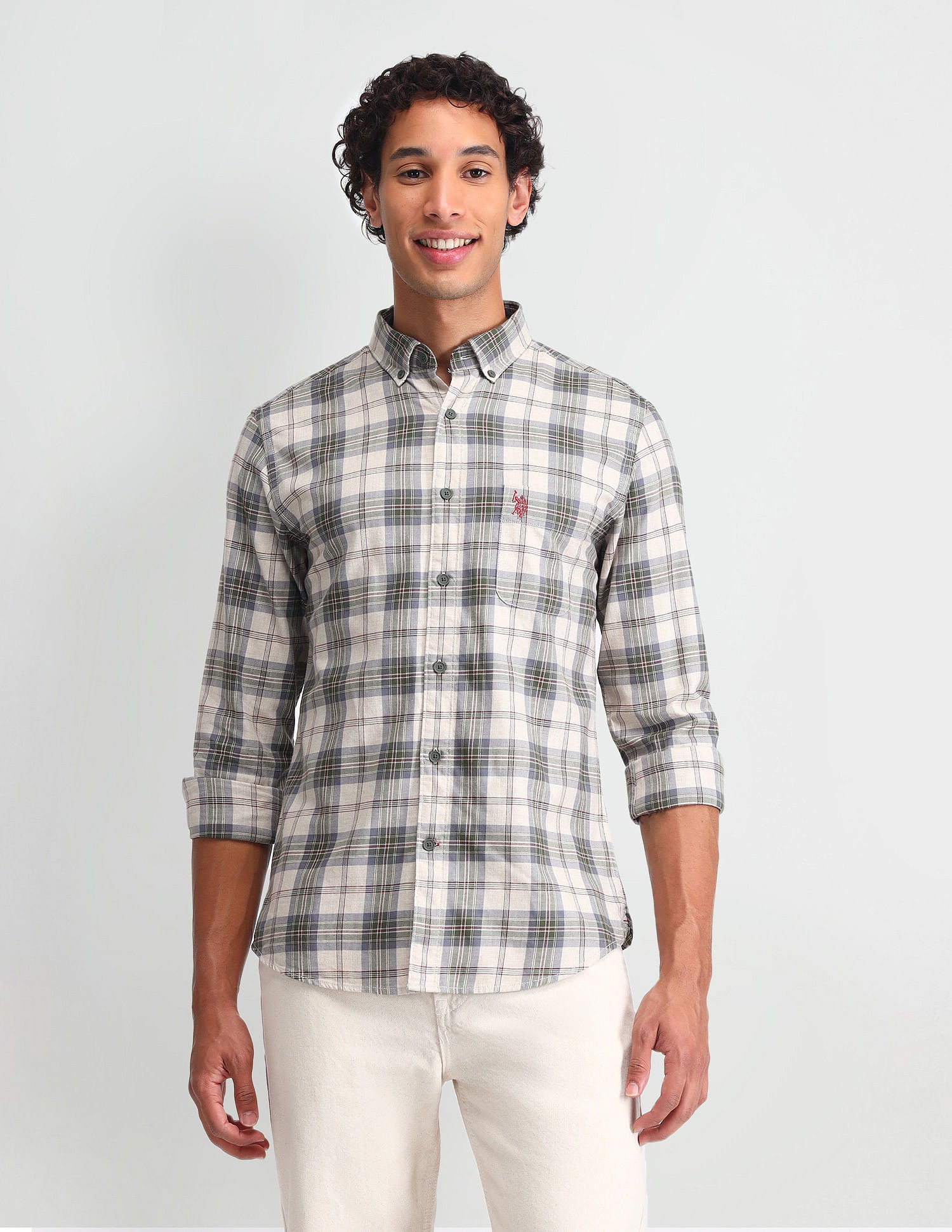 Dupplin Checked Slim Fit Shirt Khaki - U.S. Polo Assn. India | Large