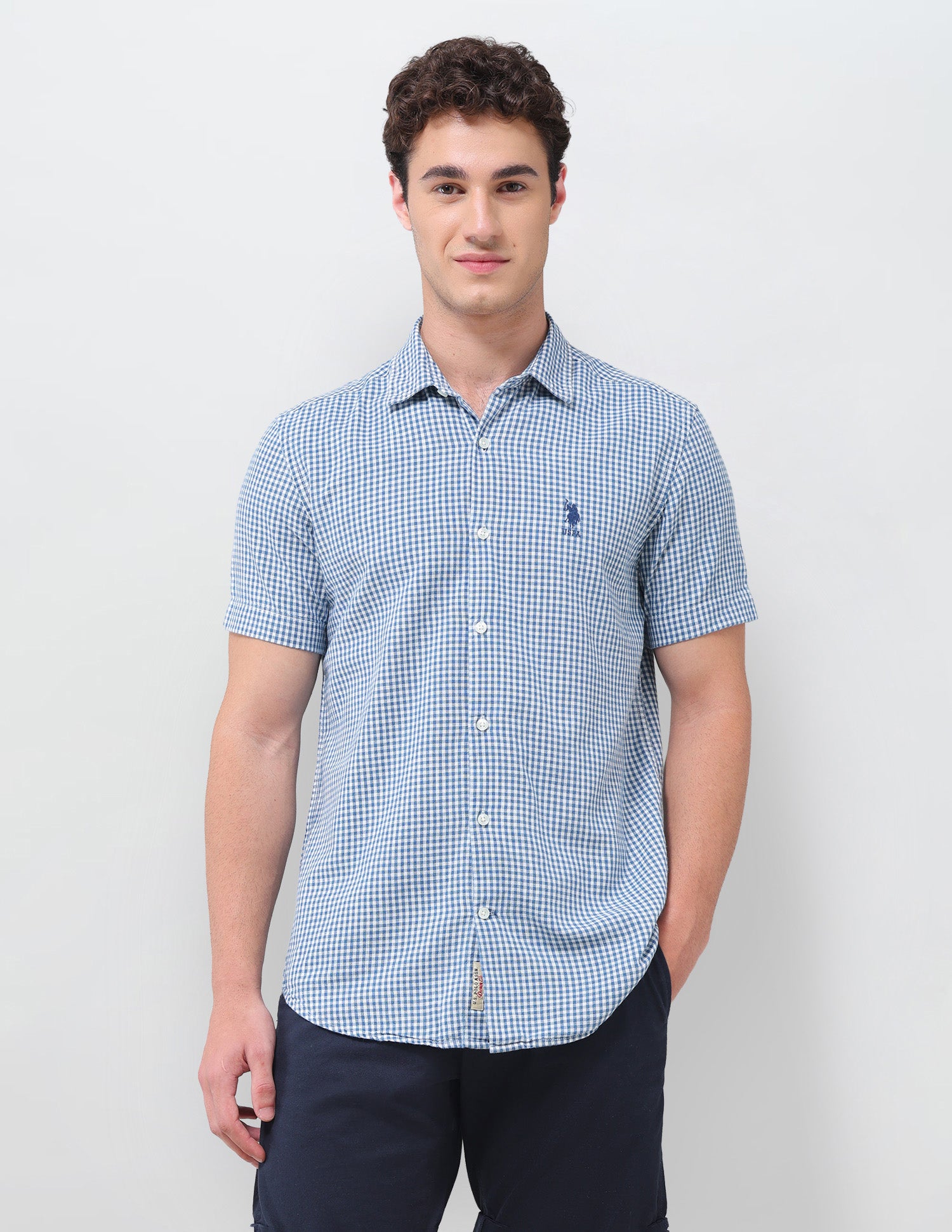 Gingham Checked Regular Fit Shirt Indigo - U.S. Polo Assn. India | Large