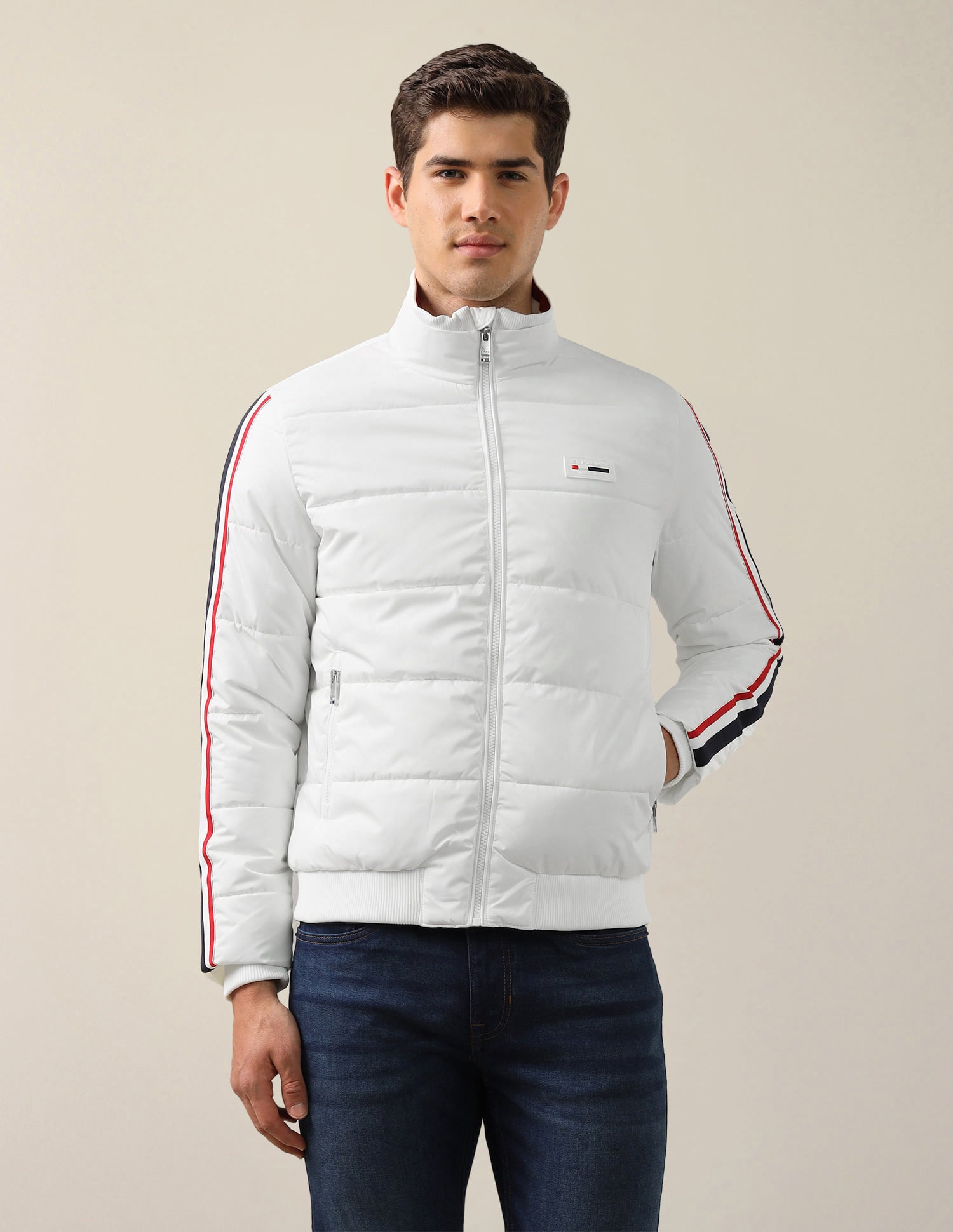 Solid Regular Fit Jacket White - U.S. Polo Assn. India | Large
