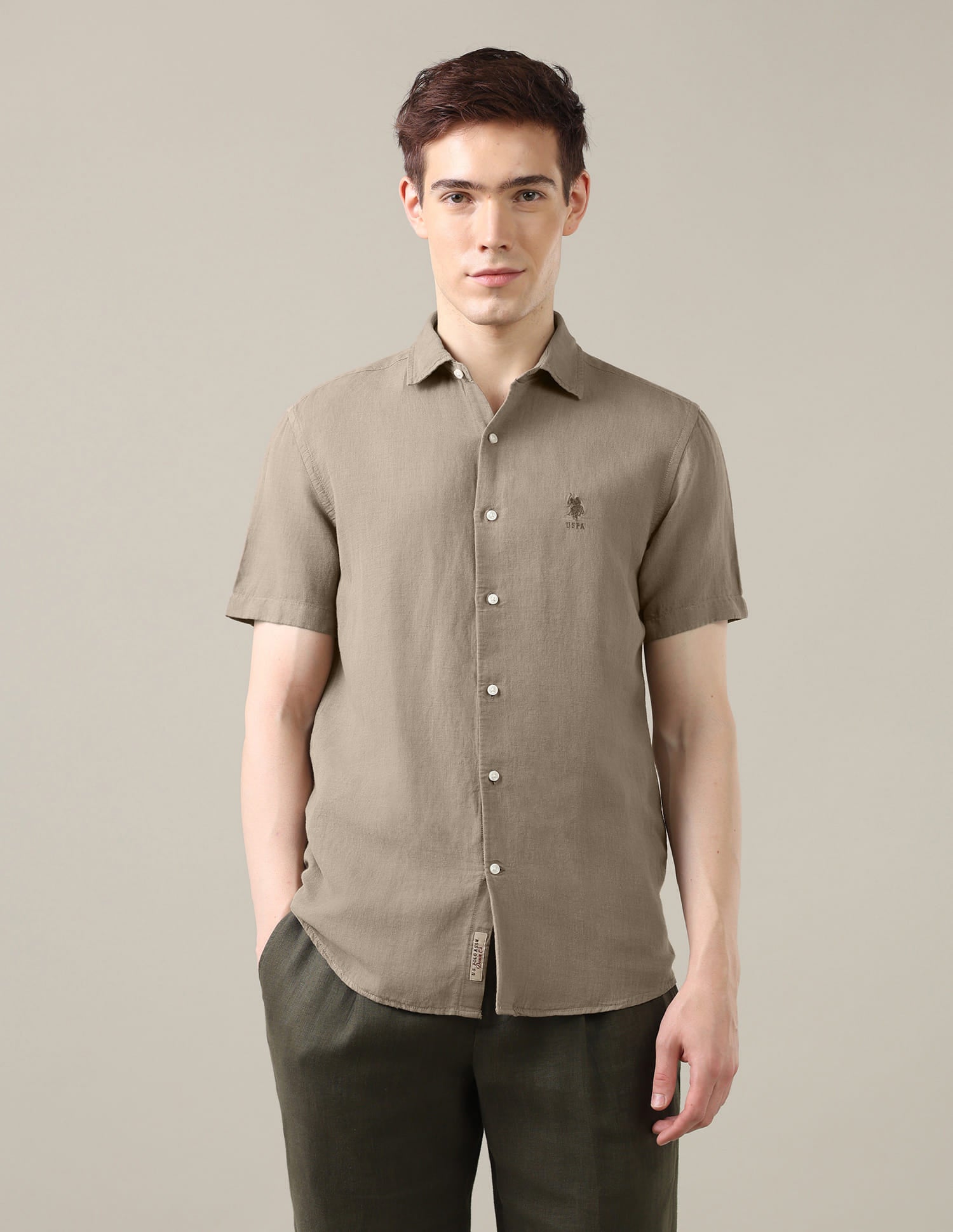Solid Regular Fit Shirt Brown - U.S. Polo Assn. India | Large