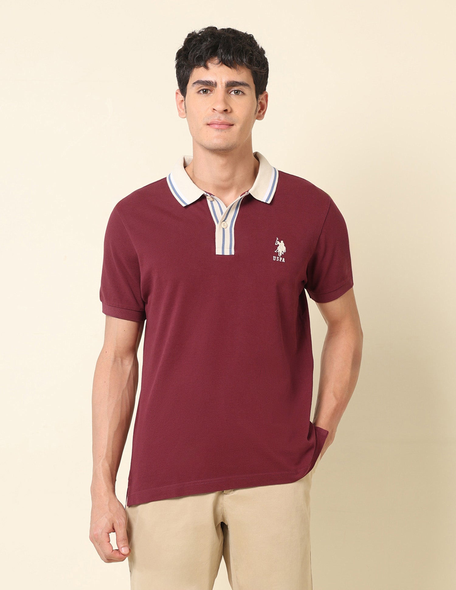 Pure Cotton Slim Fit Classic Polo Shirt Wine - U.S. Polo Assn. India | Large