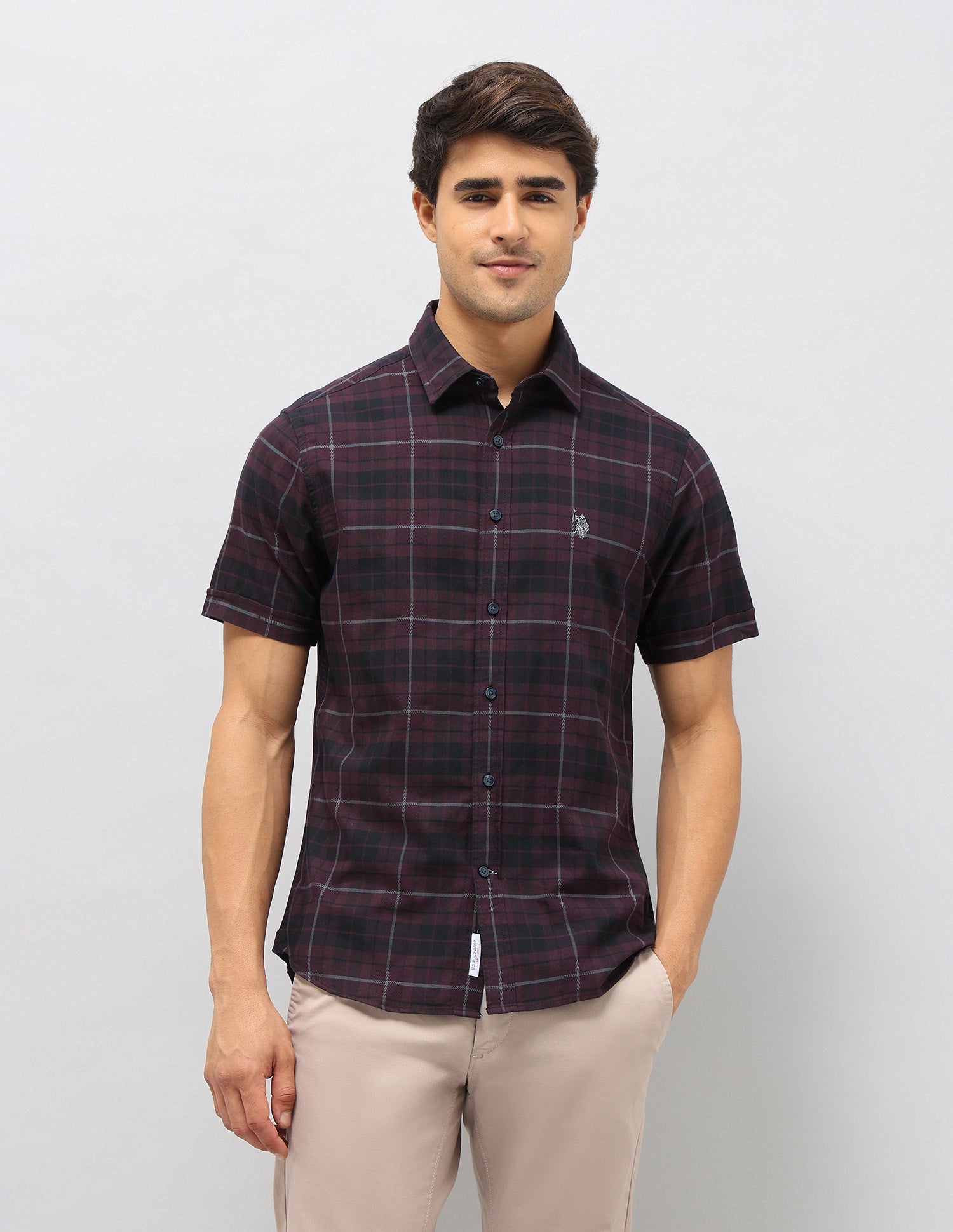 Plaid Checked Dobby Shirt Wine - U.S. Polo Assn. India | Large