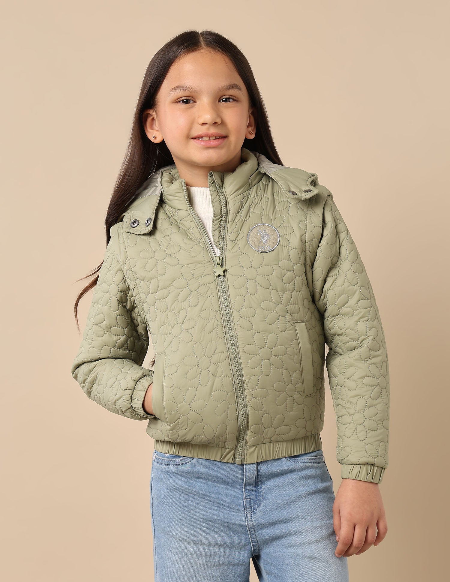 Girls Detachable Hood And Sleeve Jacket Olive - U.S. POLO ASSN. | Large