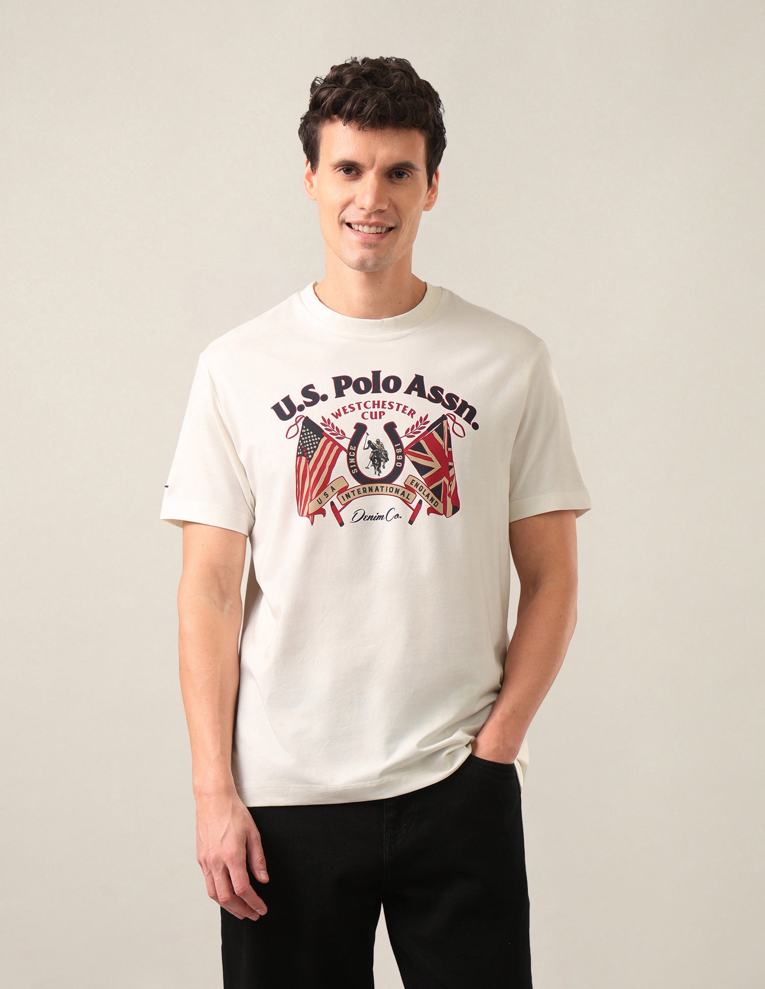 Graphic Brand Printed Slim Fit T-Shirt Ivory - U.S. Polo Assn. India | Large