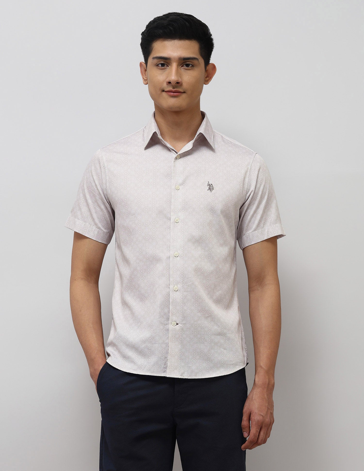 Tailored Fit Satin Shirt Beige - U.S. POLO ASSN. | Large