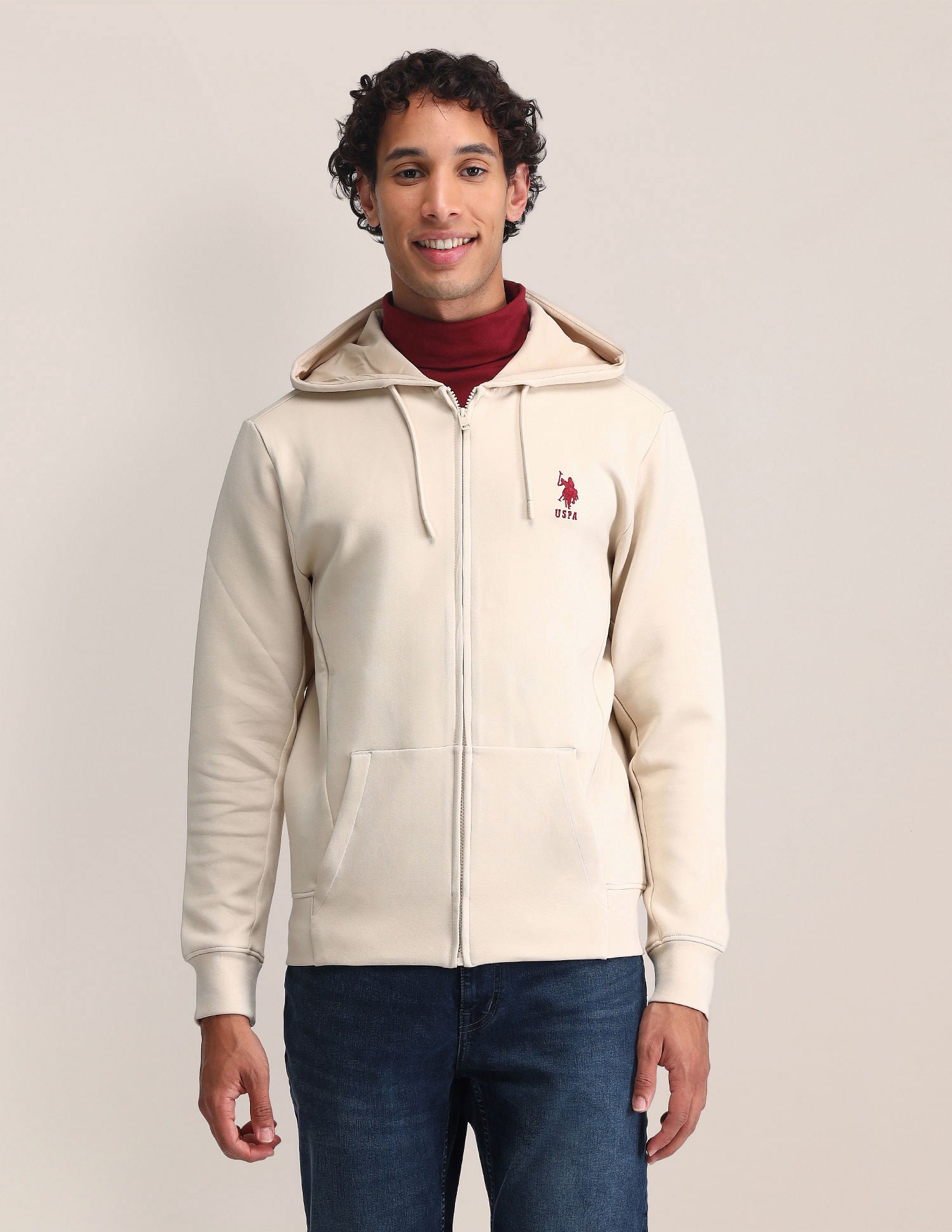 Solid Regular Fit Sweatshirt Beige - U.S. Polo Assn. India | Large