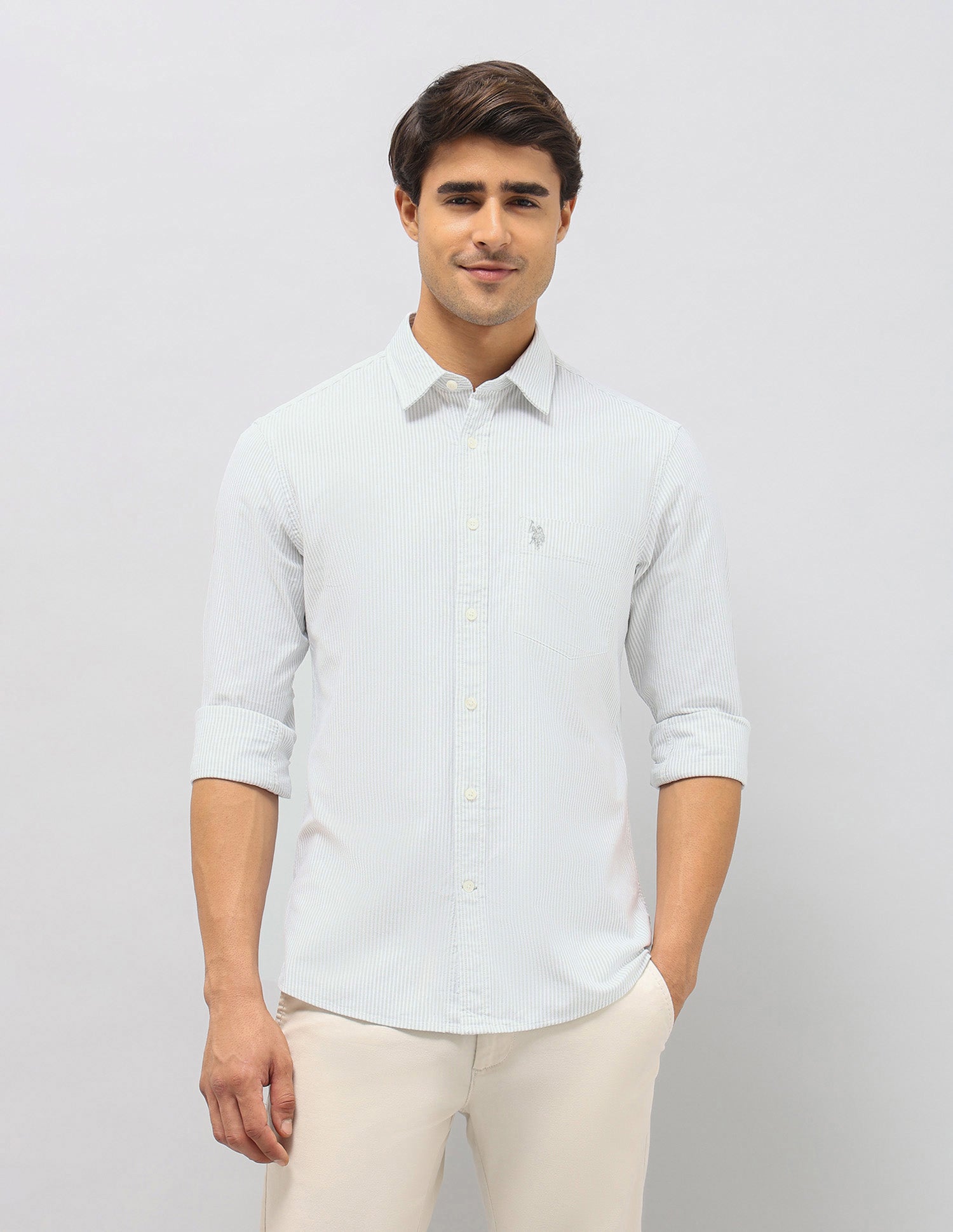 Vertical Striped Oxford Shirt Light Green - U.S. POLO ASSN. | Large