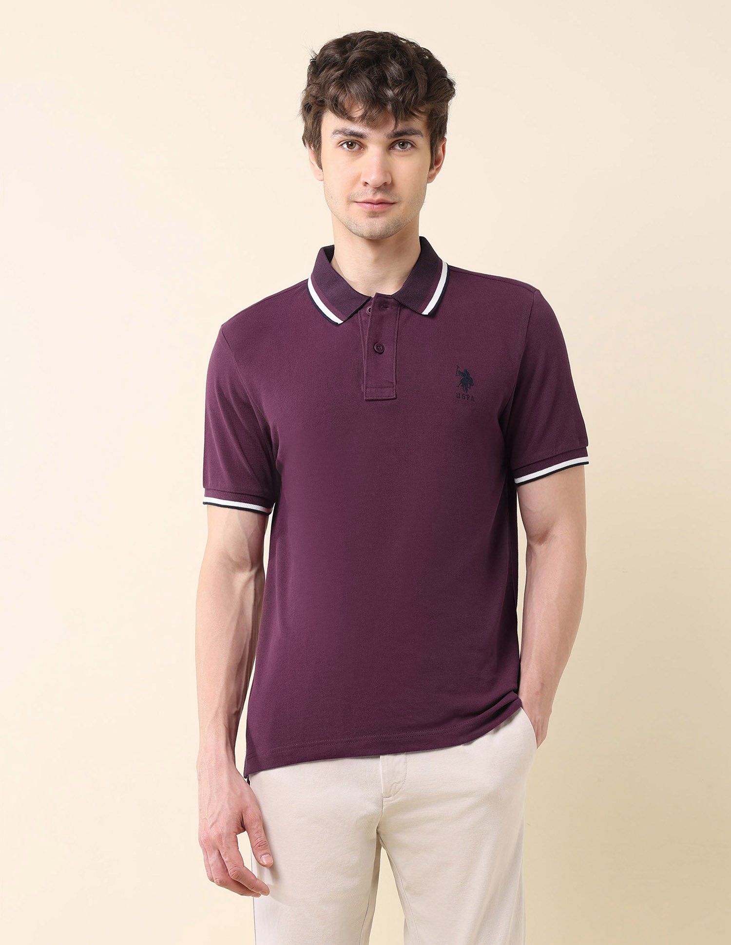 Solid Pure Cotton Classic Polo Shirt Violet - U.S. Polo Assn. India | Large