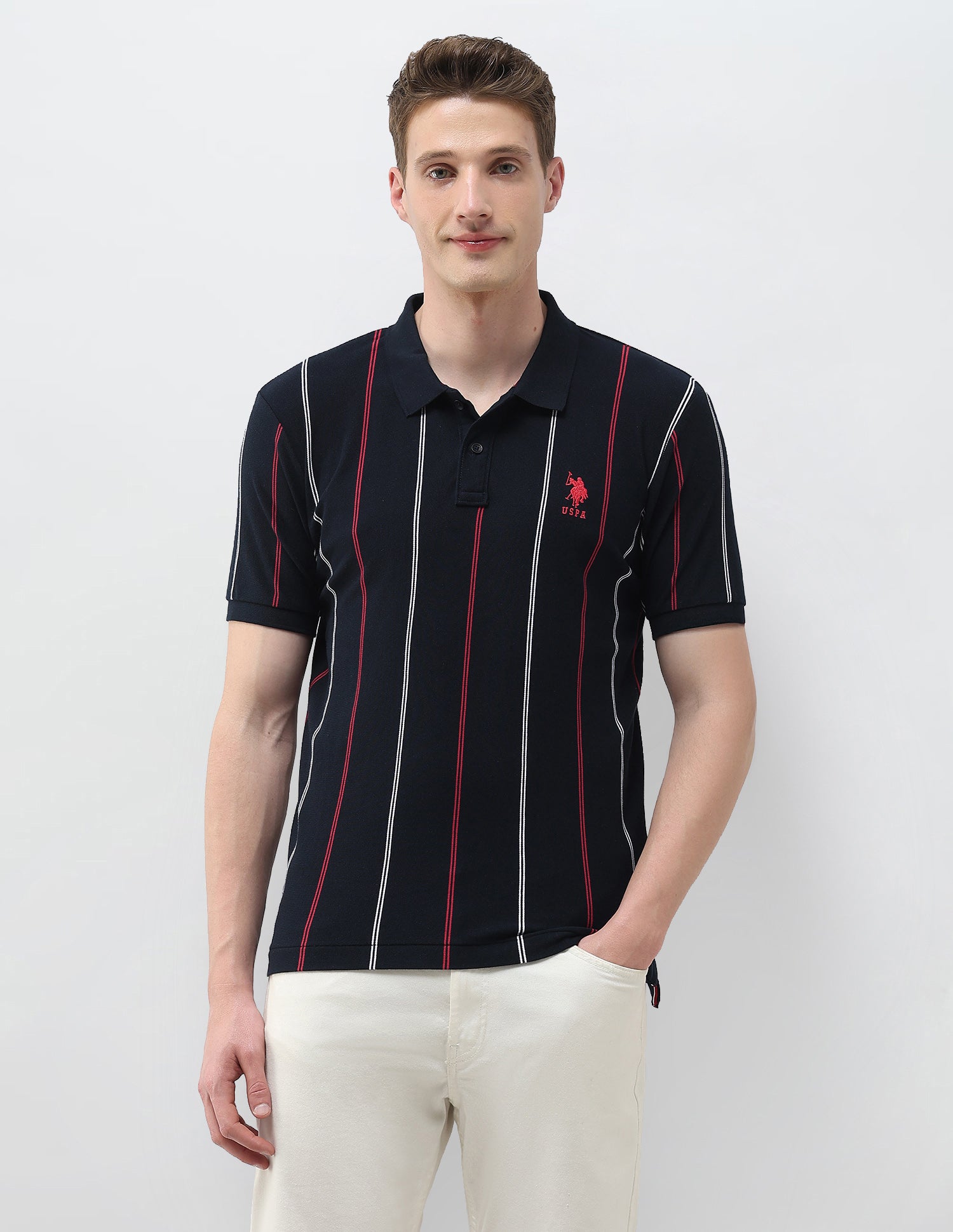 Vertical Striped Slim Fit Polo Shirt Navy - U.S. Polo Assn. India | Large