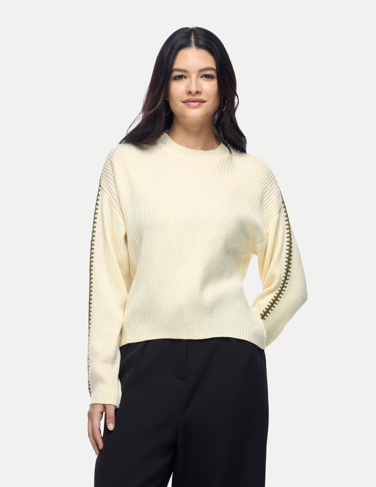 Patterned Knit Regular Fit Sweater Ecru - U.S. Polo Assn. India | Large