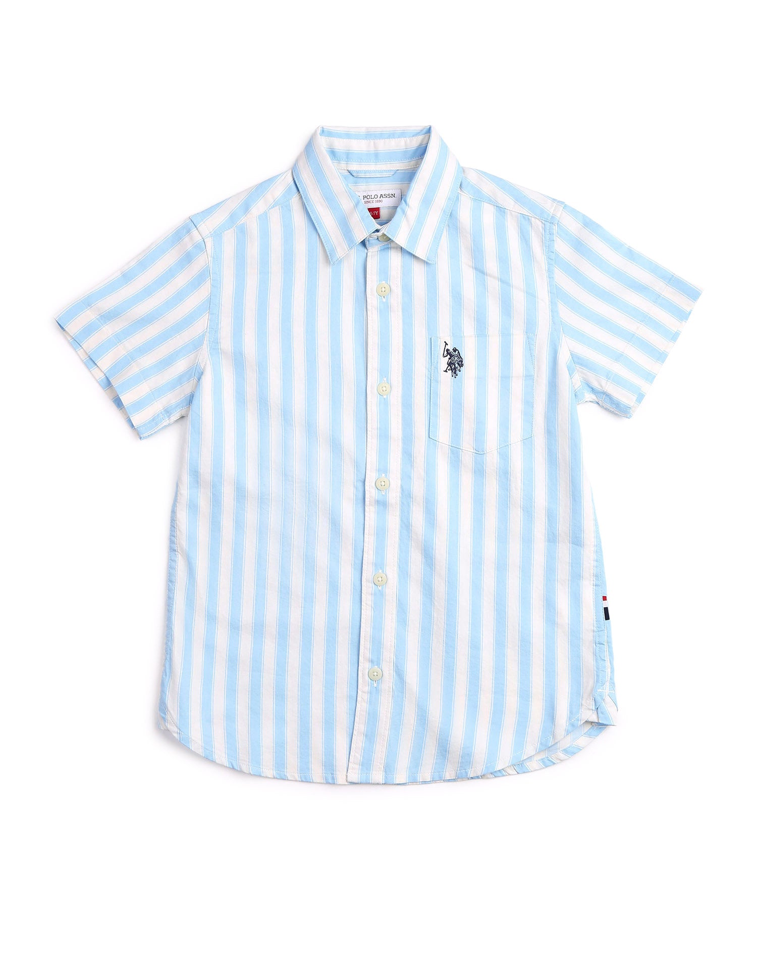 Boys Vertical Striped Relaxed Fit Shirt Blue - U.S. POLO ASSN. | Large