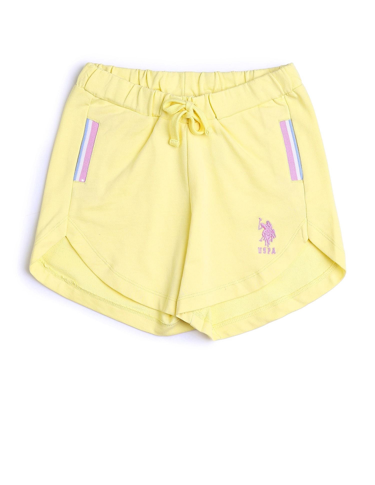 Girls Solid Regular Fit Shorts Light Yellow - U.S. POLO ASSN. | Large
