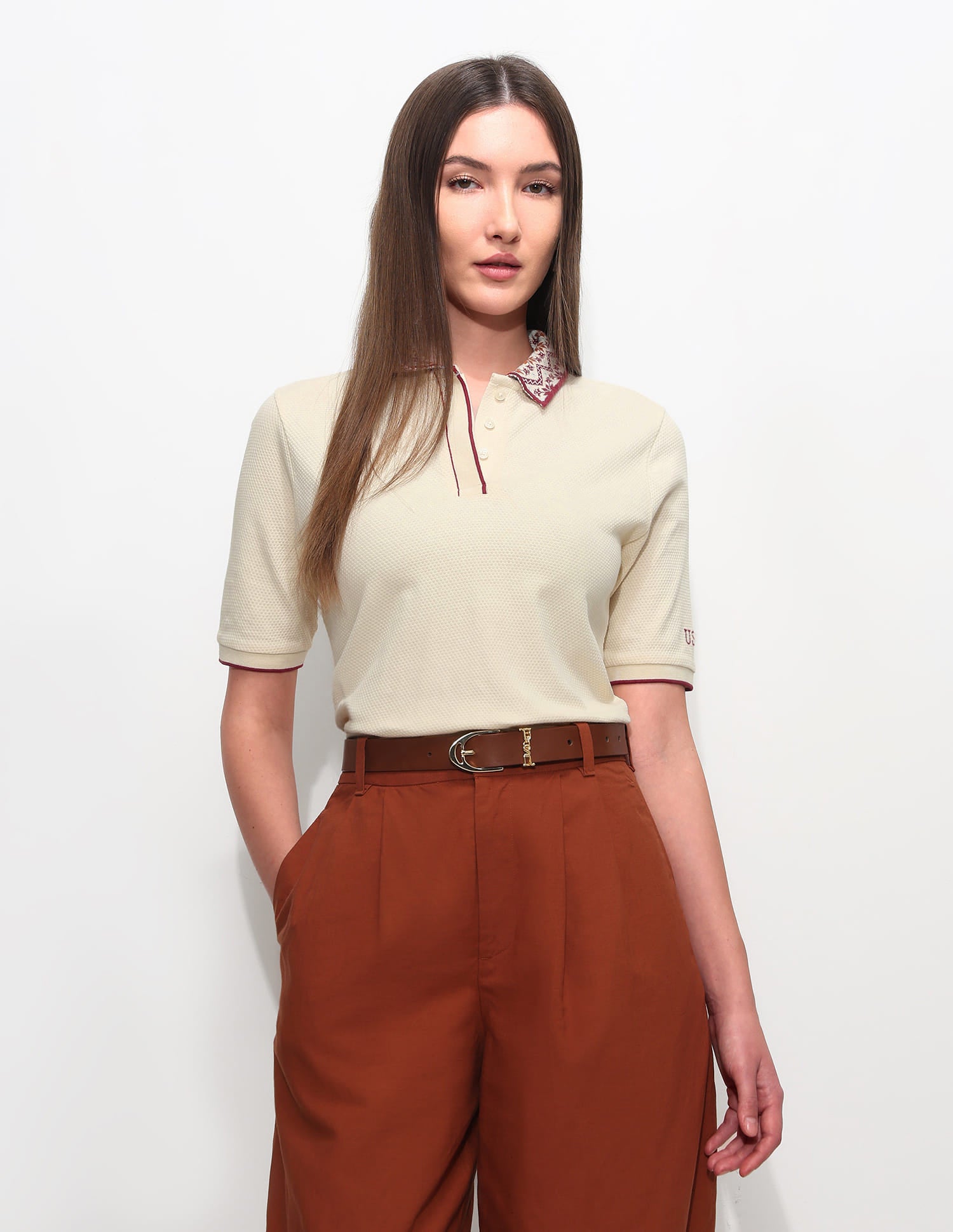 Regular Fit Solid Polo Shirt Ecru - U.S. Polo Assn. India | Large