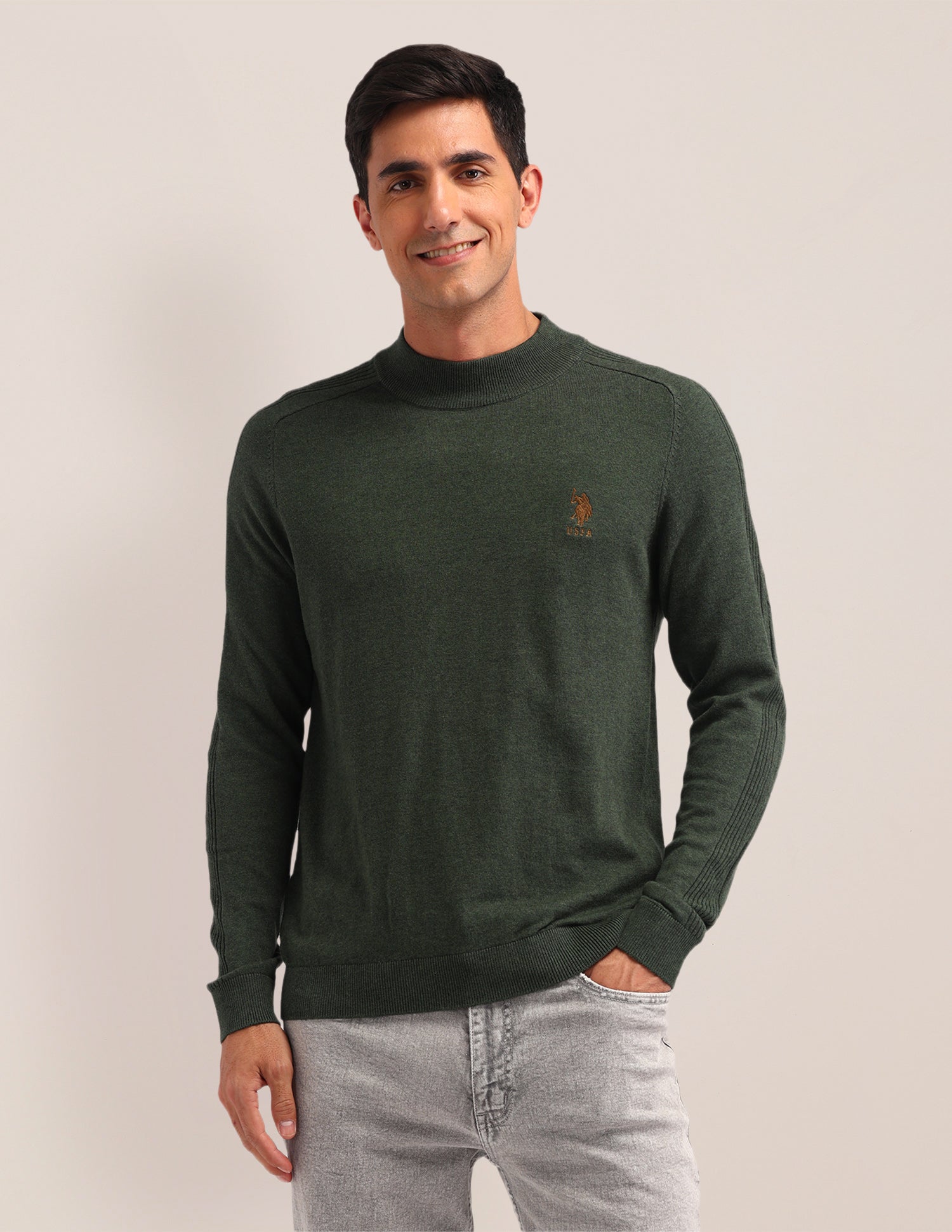 Textured Regular Fit Sweater Dark Green - U.S. Polo Assn. India | Large