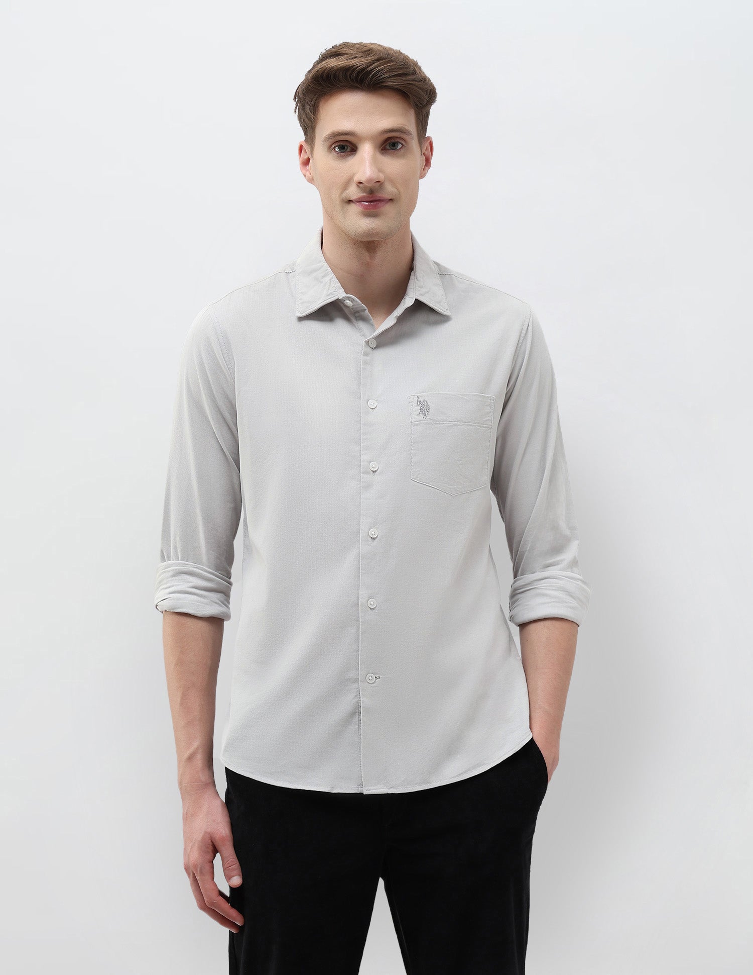 Textured Tailored Fit Shirt Grey - U.S. Polo Assn. India | Large