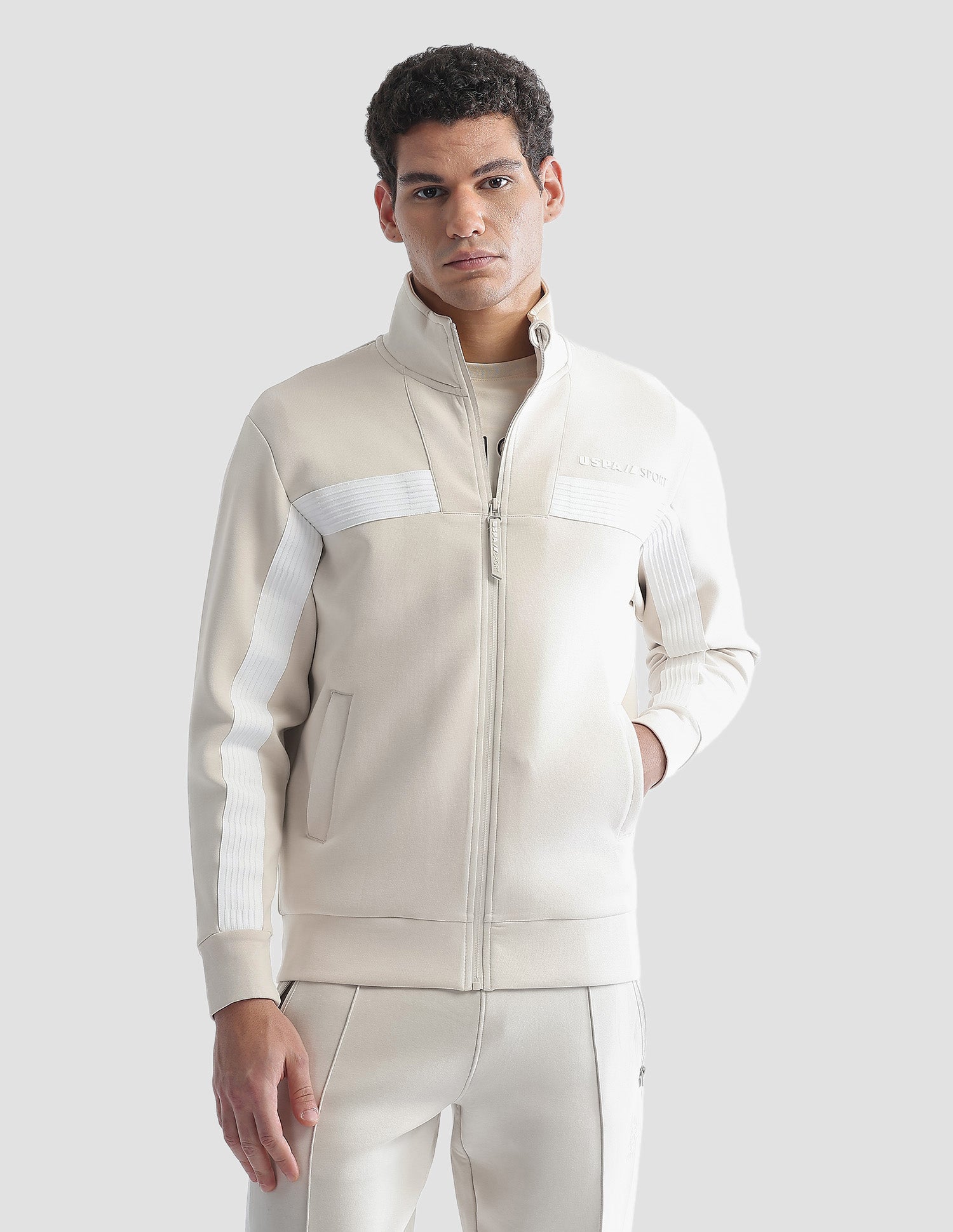 Slim Fit Zipper Active Sweatshirt Beige - U.S. Polo Assn. India | Large