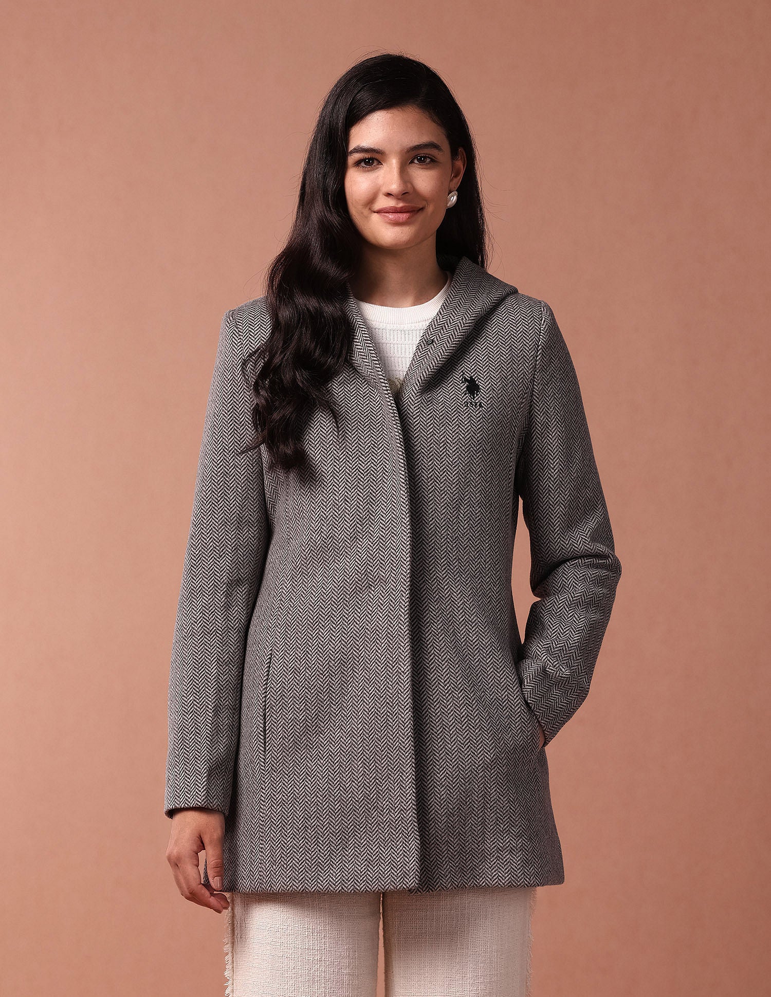 Herringbone Hooded Jacket Black - U.S. POLO ASSN. | Large