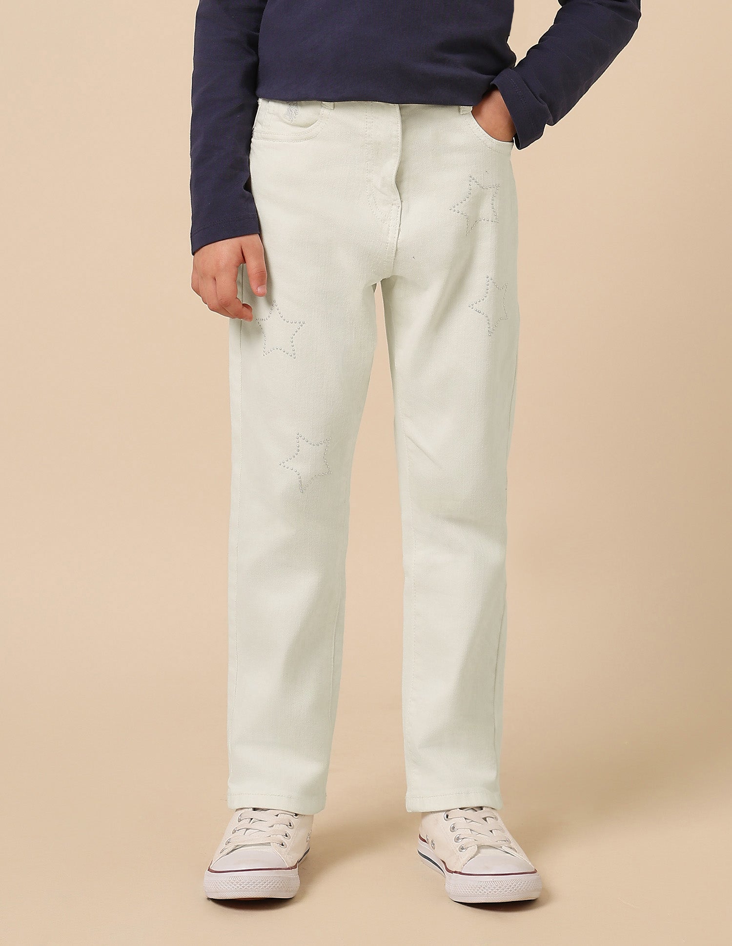 Girls Stars Rhinestone Embellished Jeans White - U.S. POLO ASSN. | Large