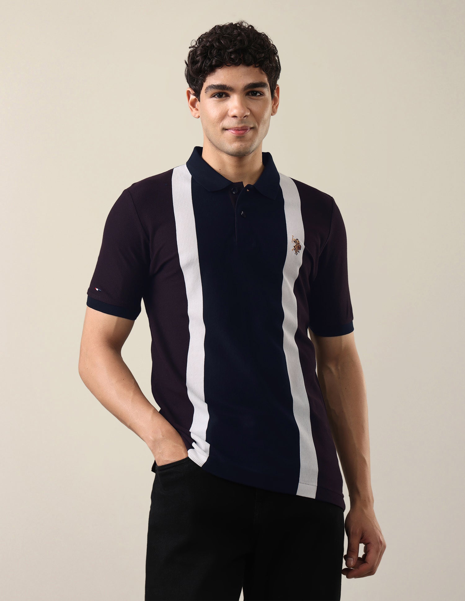 Vertical Striped Slim Fit Polo Shirt Navy - U.S. Polo Assn. India | Large
