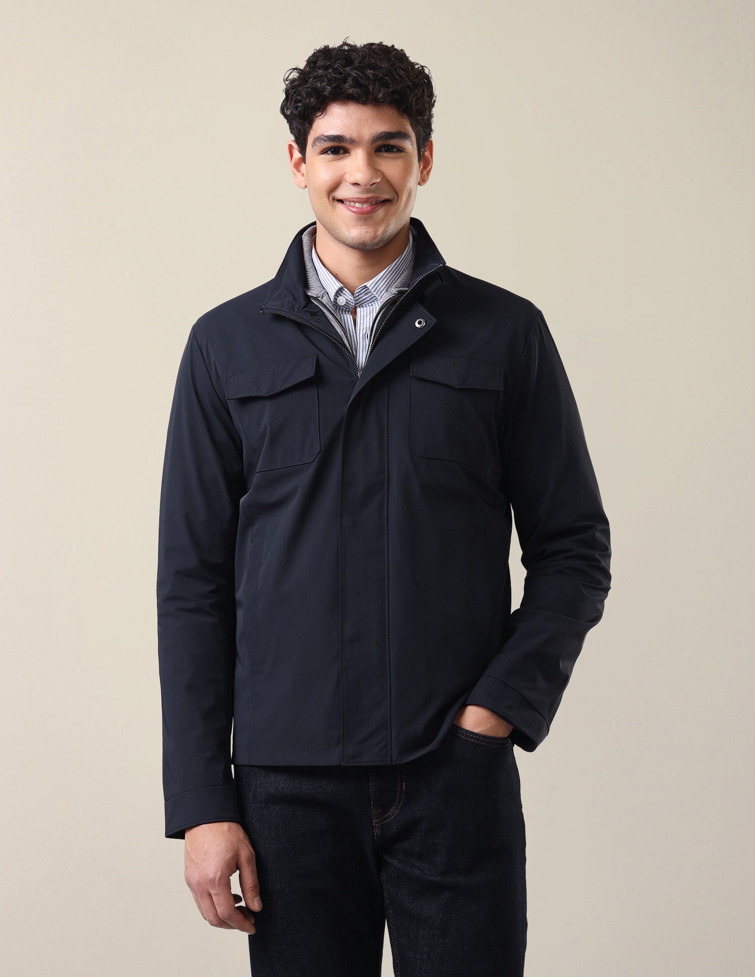 Solid Regular Fit Jacket Navy - U.S. Polo Assn. India | Large