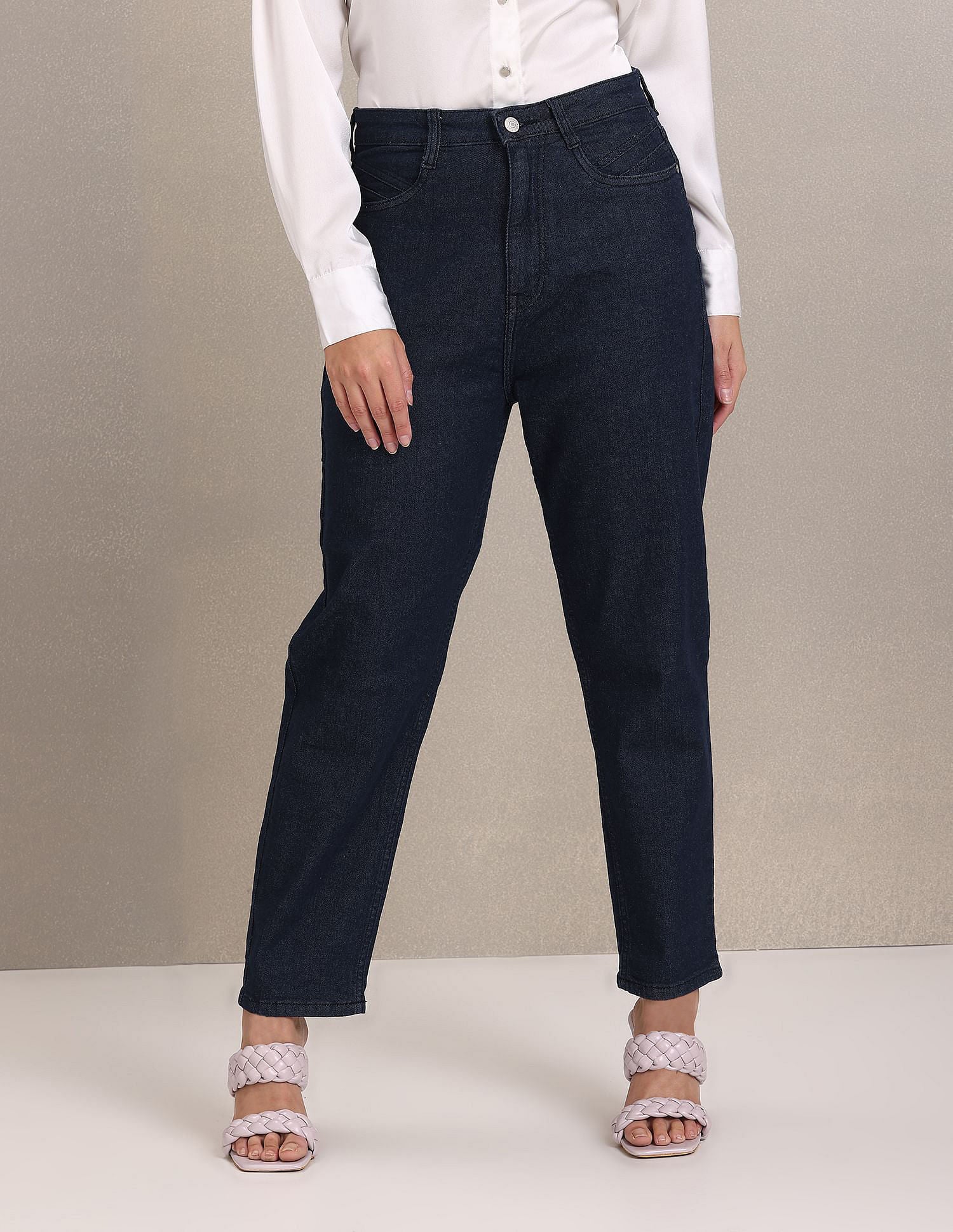 Mid Rise Rinsed Mom Fit Jeans Dark Blue - U.S. Polo Assn. India | Large