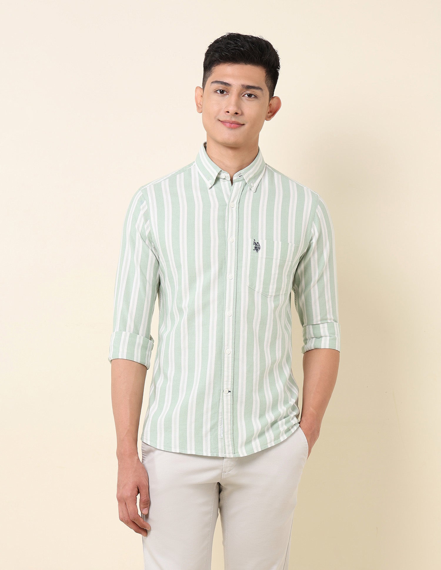 Vertical Striped Oxford Button-Down Shirt Green - U.S. Polo Assn. India | Large