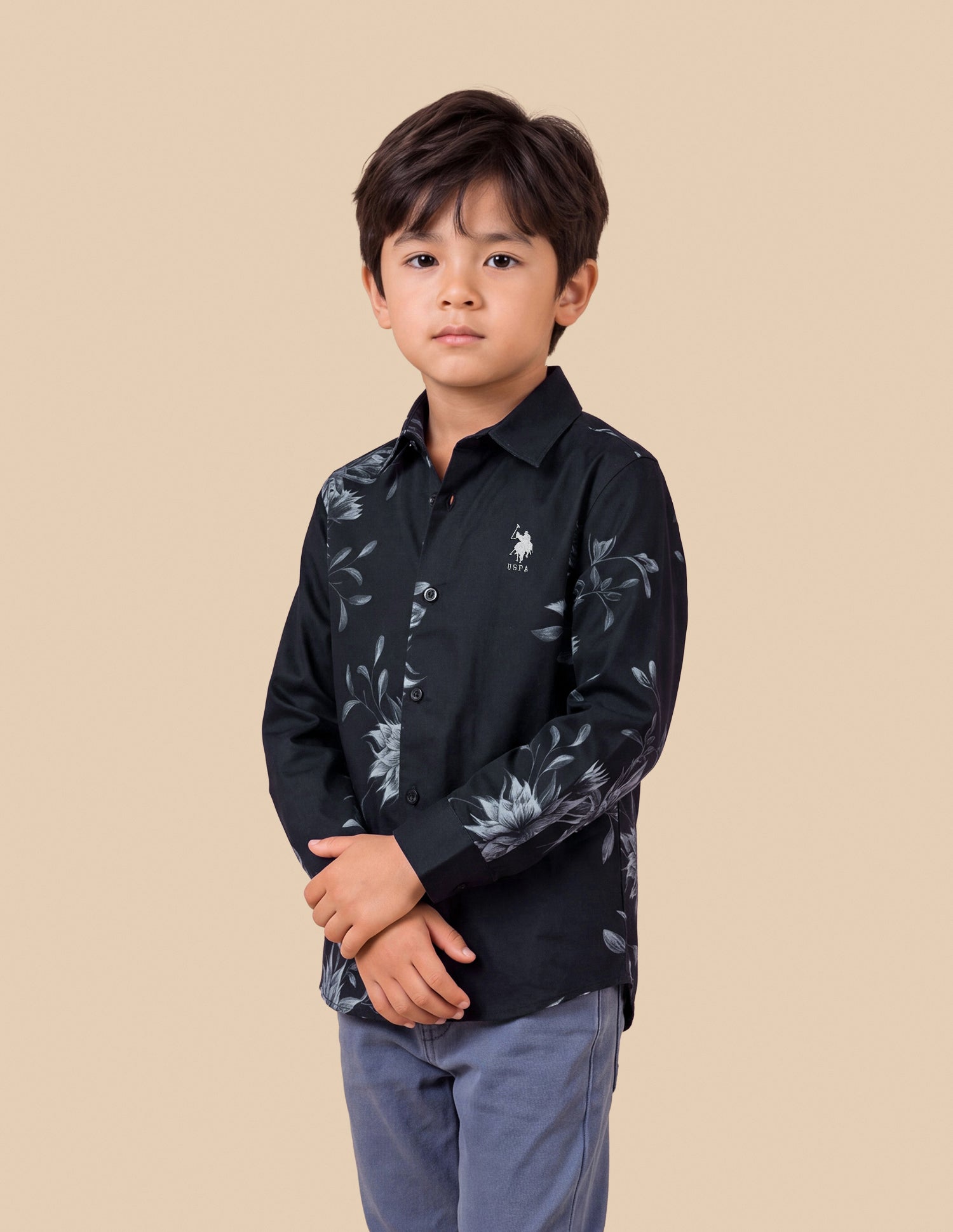 Floral Printed Satin Shirt Black - U.S. Polo Assn. India | Large