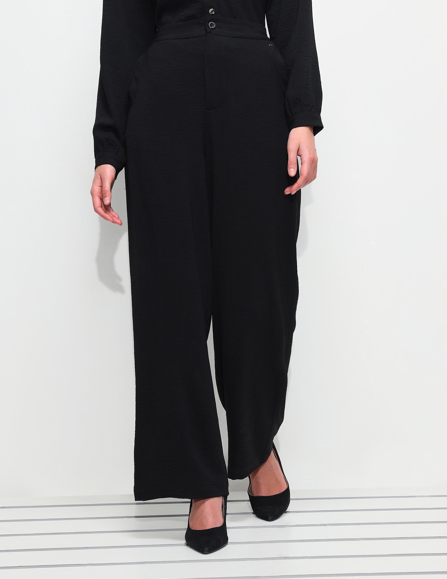 High Rise Wide Leg Fit Trousers Black - U.S. Polo Assn. India | Large