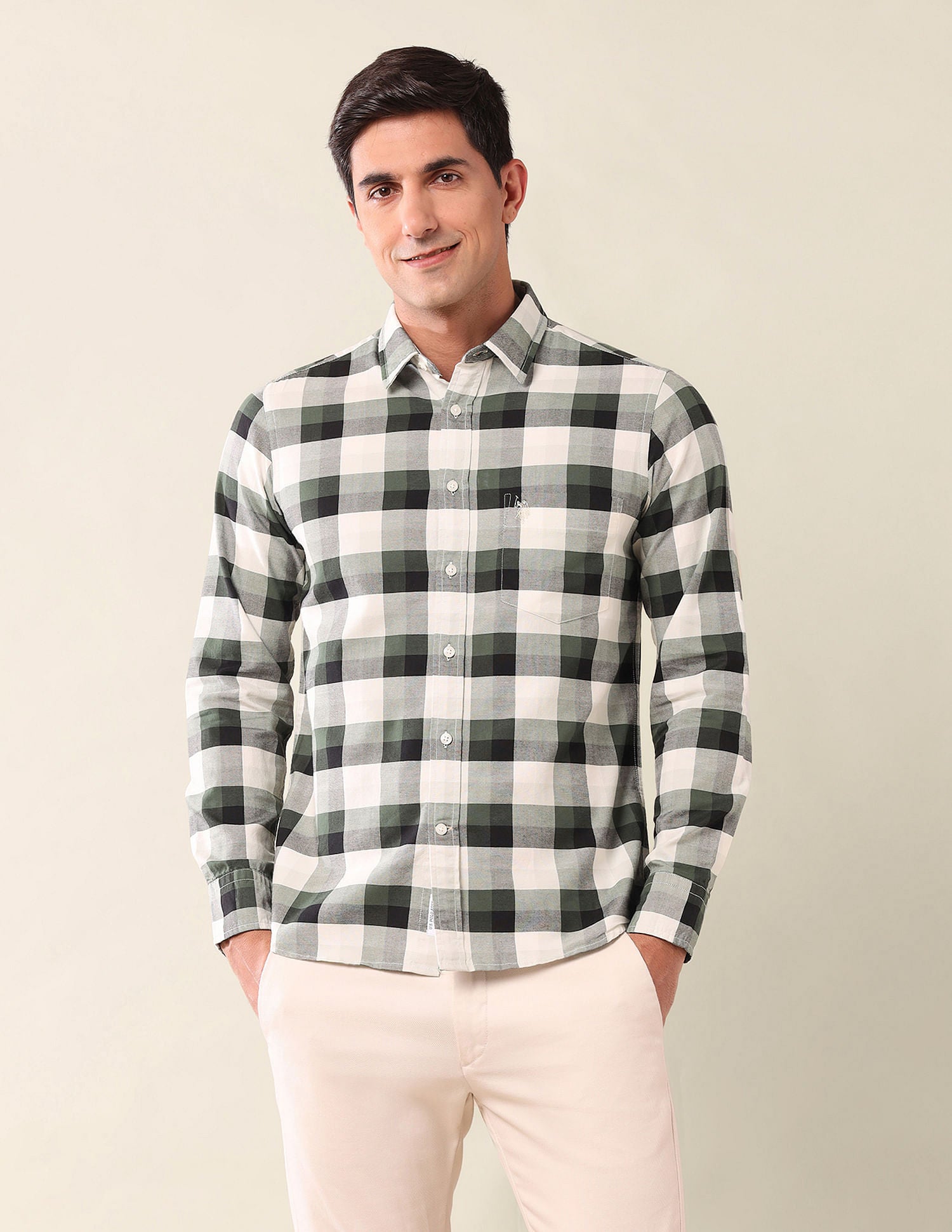 Tailored Fit Checked Shirt Green - U.S. Polo Assn. India | Large