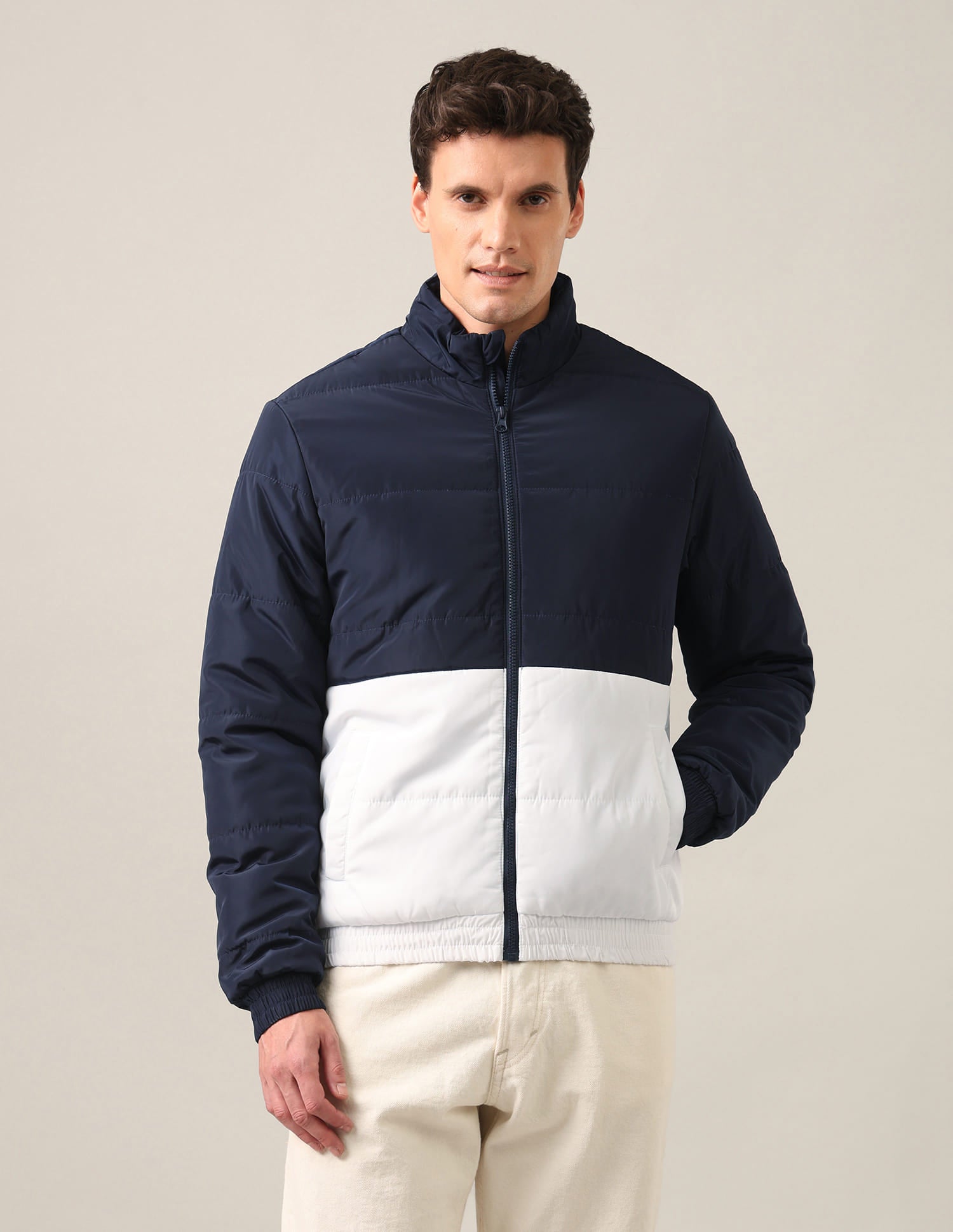 Colour Block Padded Jacket Navy and White - U.S. Polo Assn. India | Large