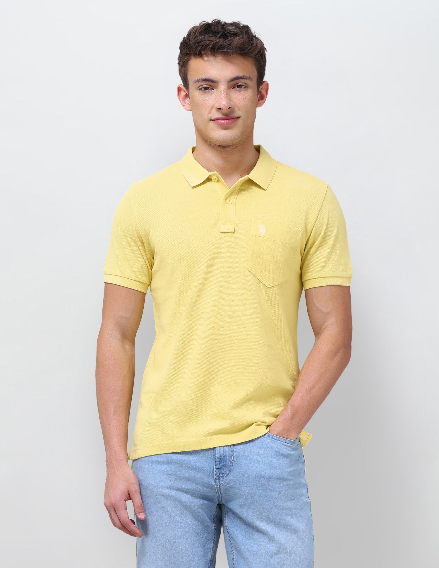 Solid Slim Fit Polo Shirt Yellow - U.S. Polo Assn. India | Large