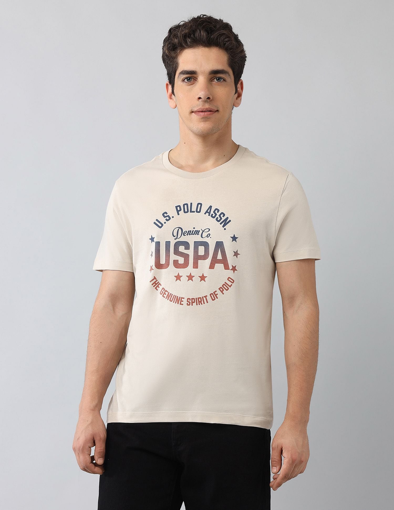 Muscle Fit Brand Printed T-Shirt Beige - U.S. Polo Assn. India | Large