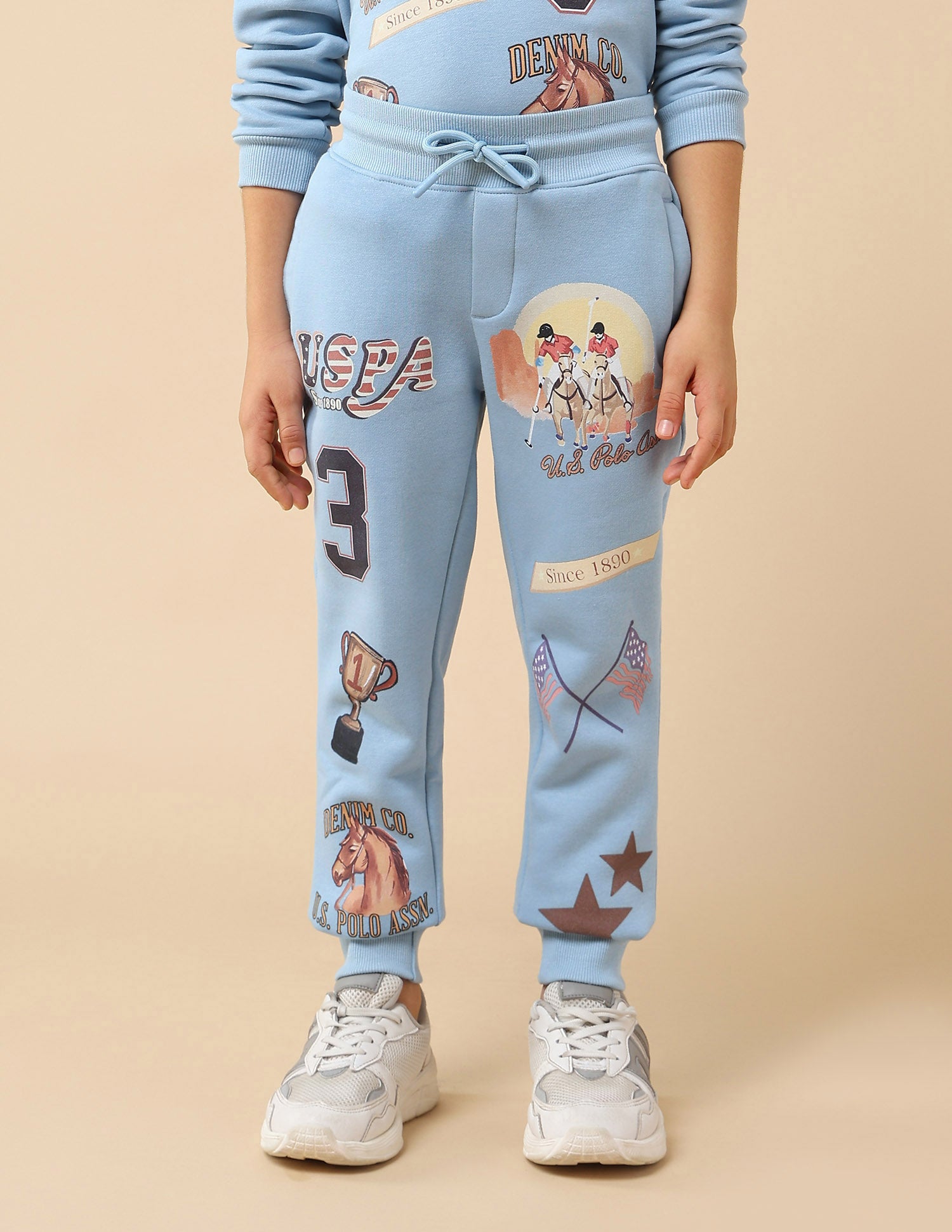 Boys Graphic Brand Printed Regular Fit Joggers Blue - U.S. POLO ASSN. | Large