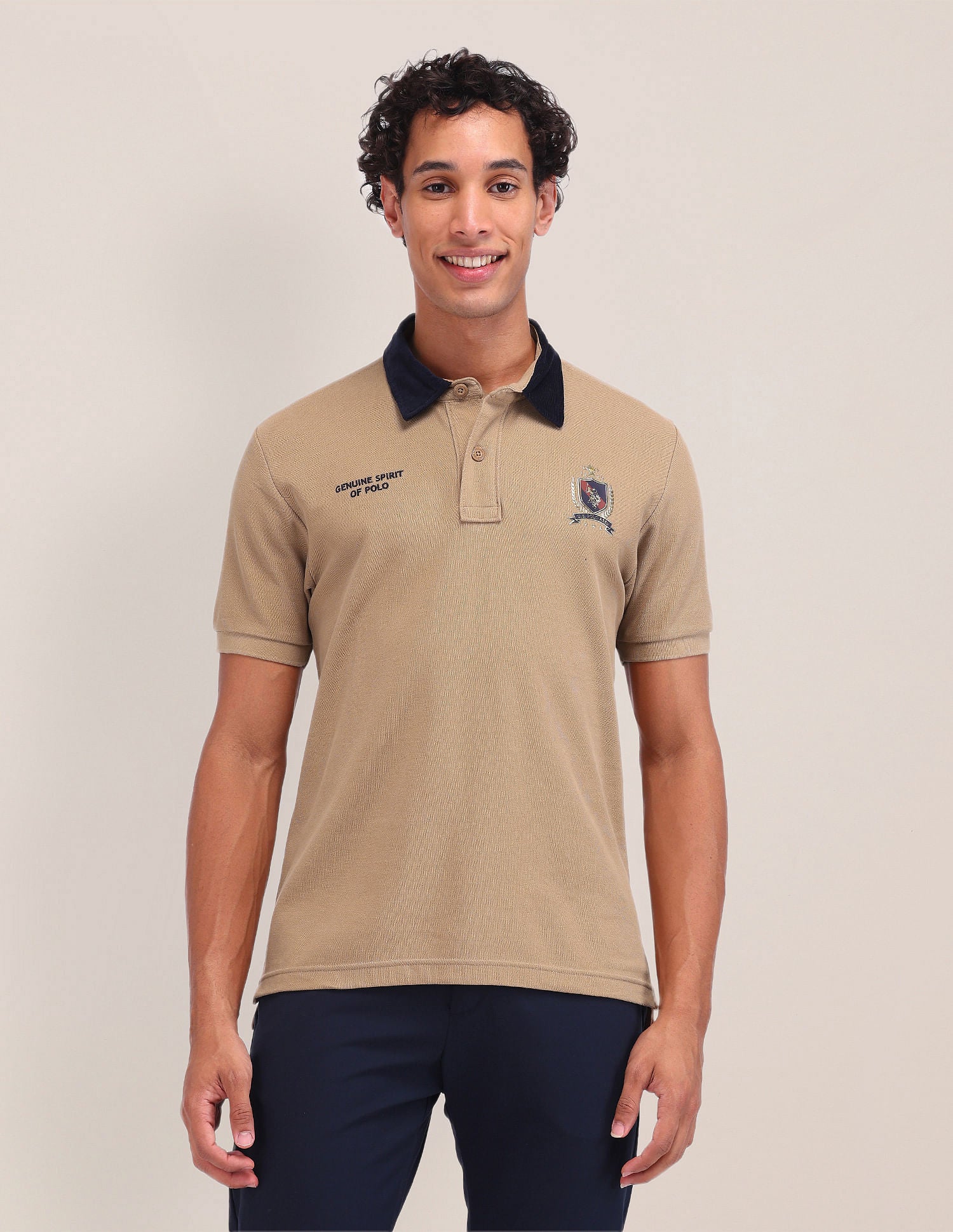 Slim Fit Solid Polo Shirt Light Brown - U.S. Polo Assn. India | Large