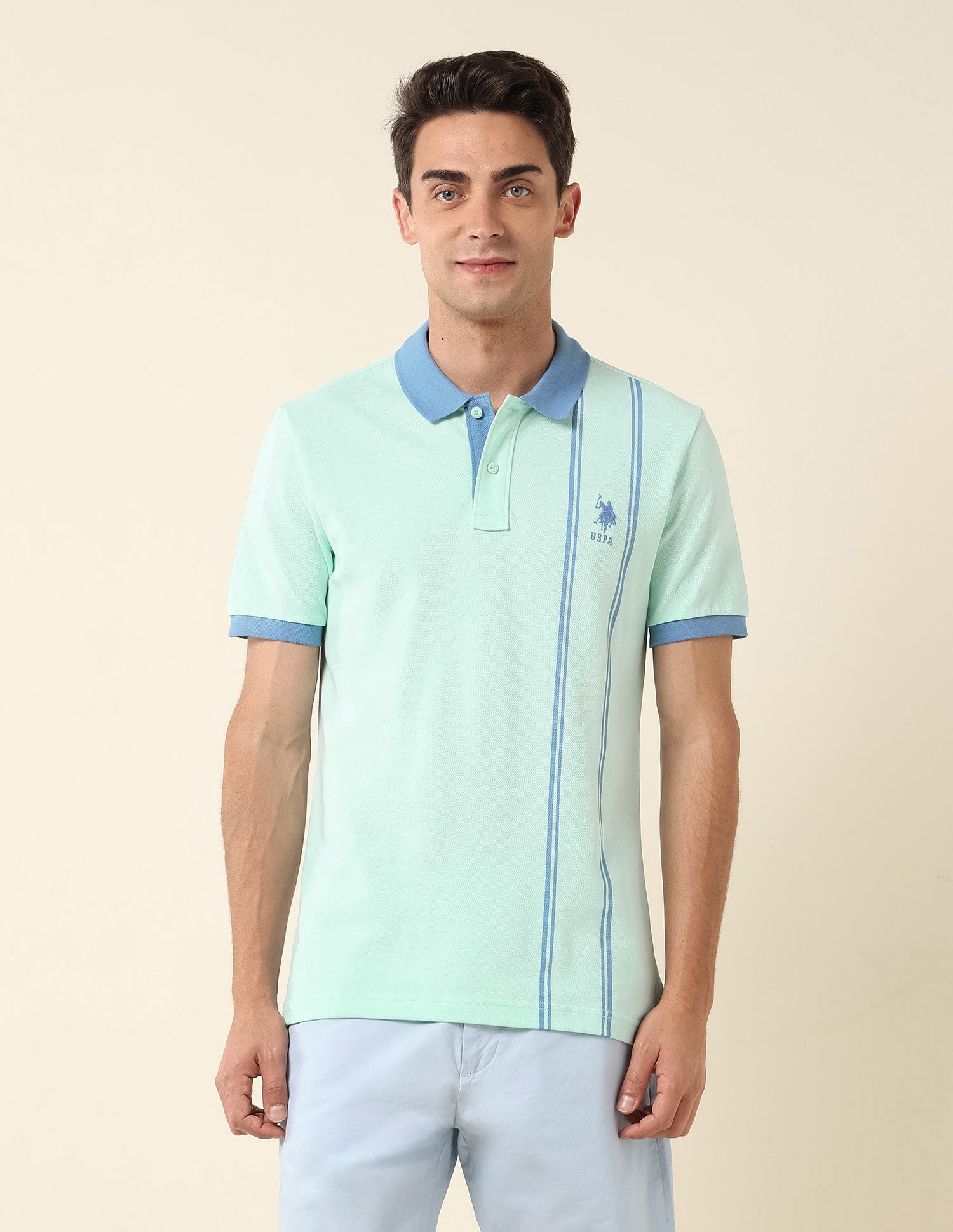 Vertical Striped Slim Fit Polo Shirt Light Green - U.S. Polo Assn. India | Large